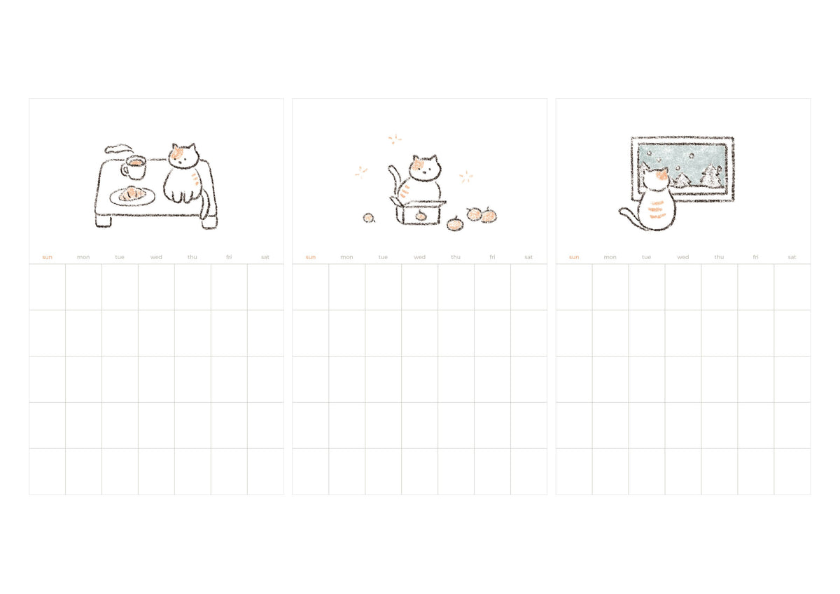Cozy Cat Monthly Plan 12 Sheet Sticker Set | Suatelier