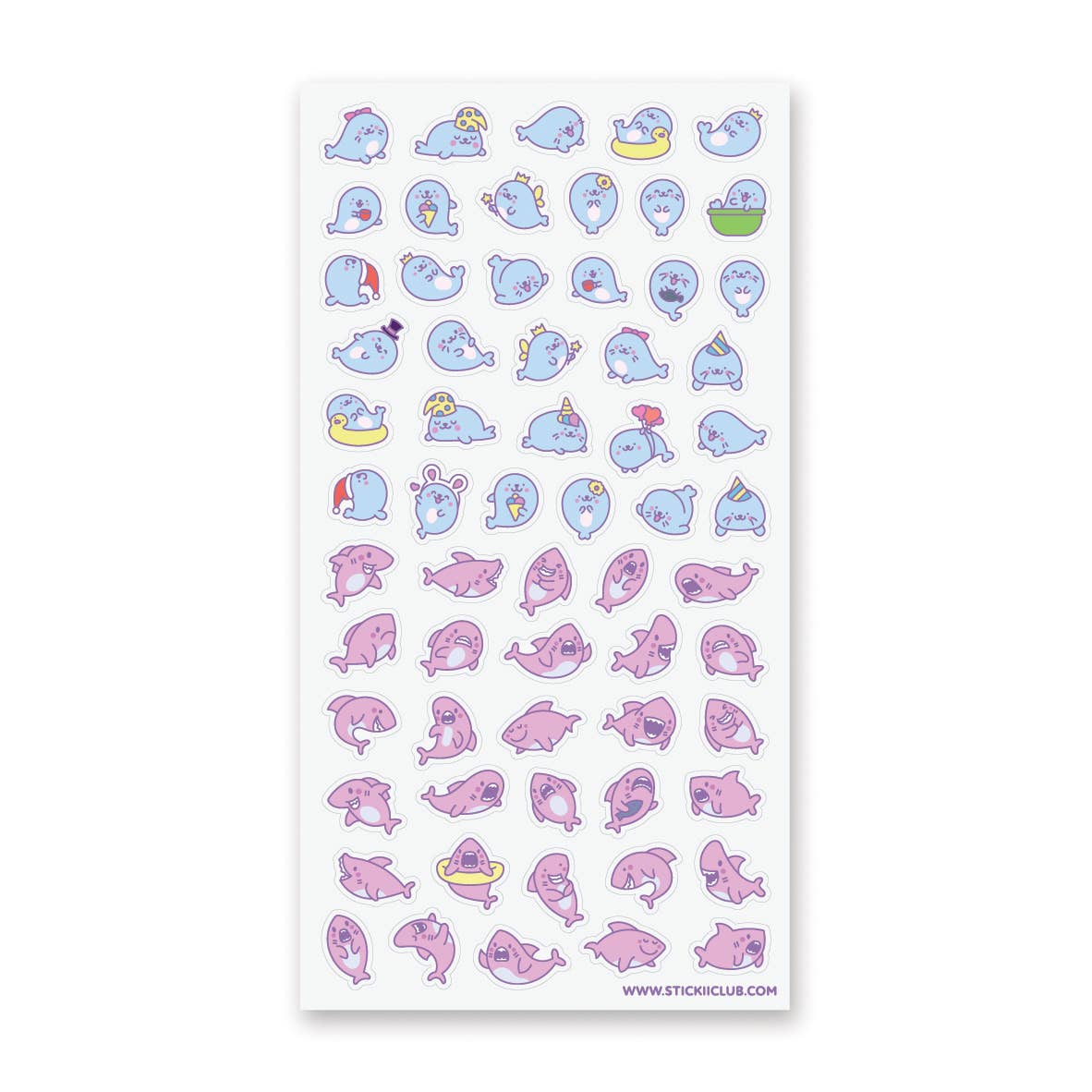 Kawaii Seals & Sharks Sticker Sheet by Stickii | Papertail Fox