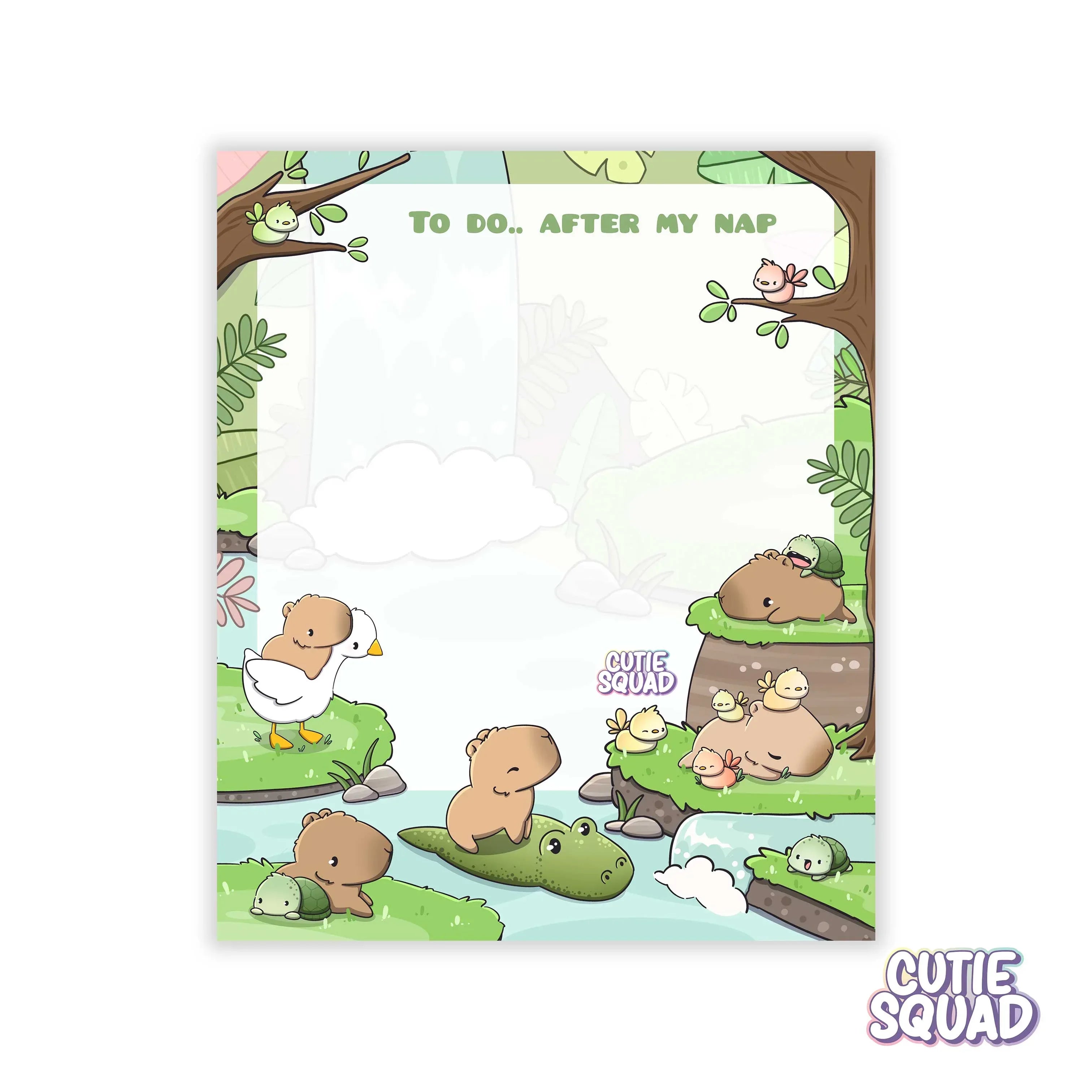 CutieSquad Capybaras sticky notes pad featuring capybara characters in various poses