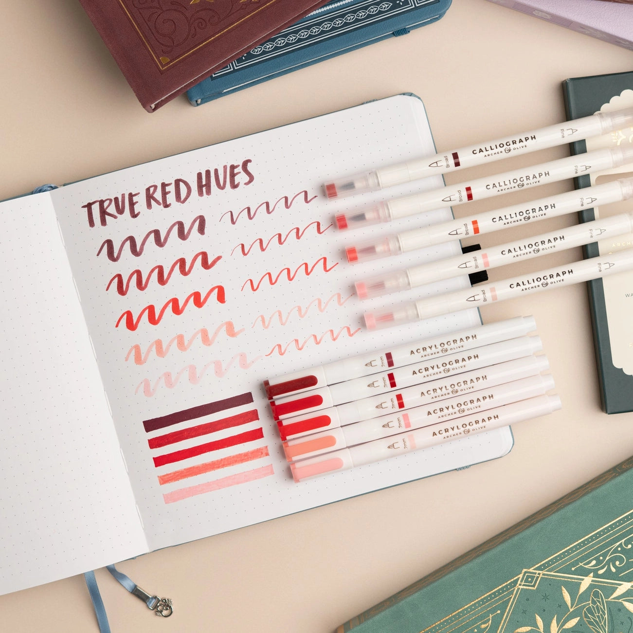 True Red Hues Calliograph Set of 5 | Archer & Olive