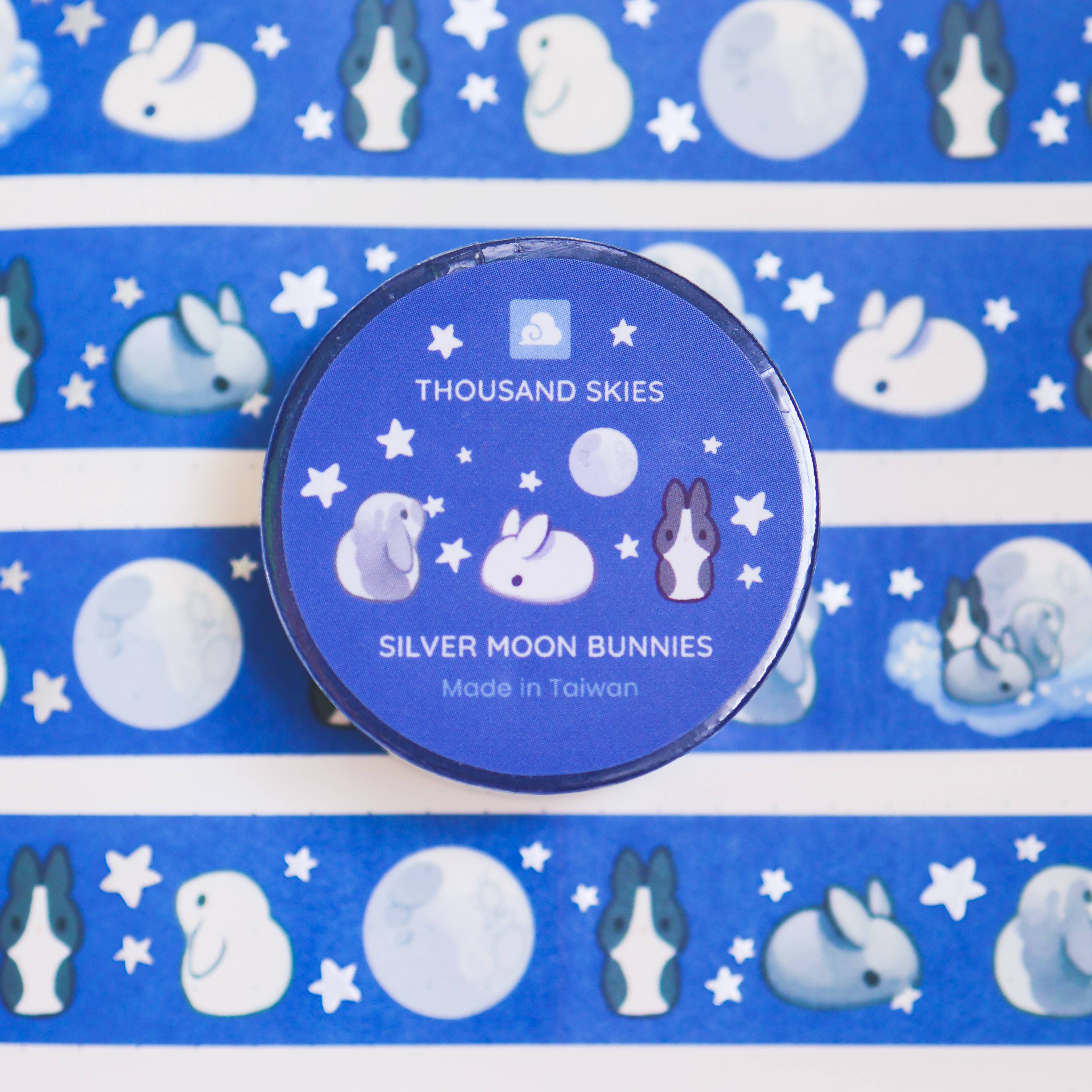 Thousand Skies Silver Moon Rabbit Washi Tape - 20mm Animal Theme