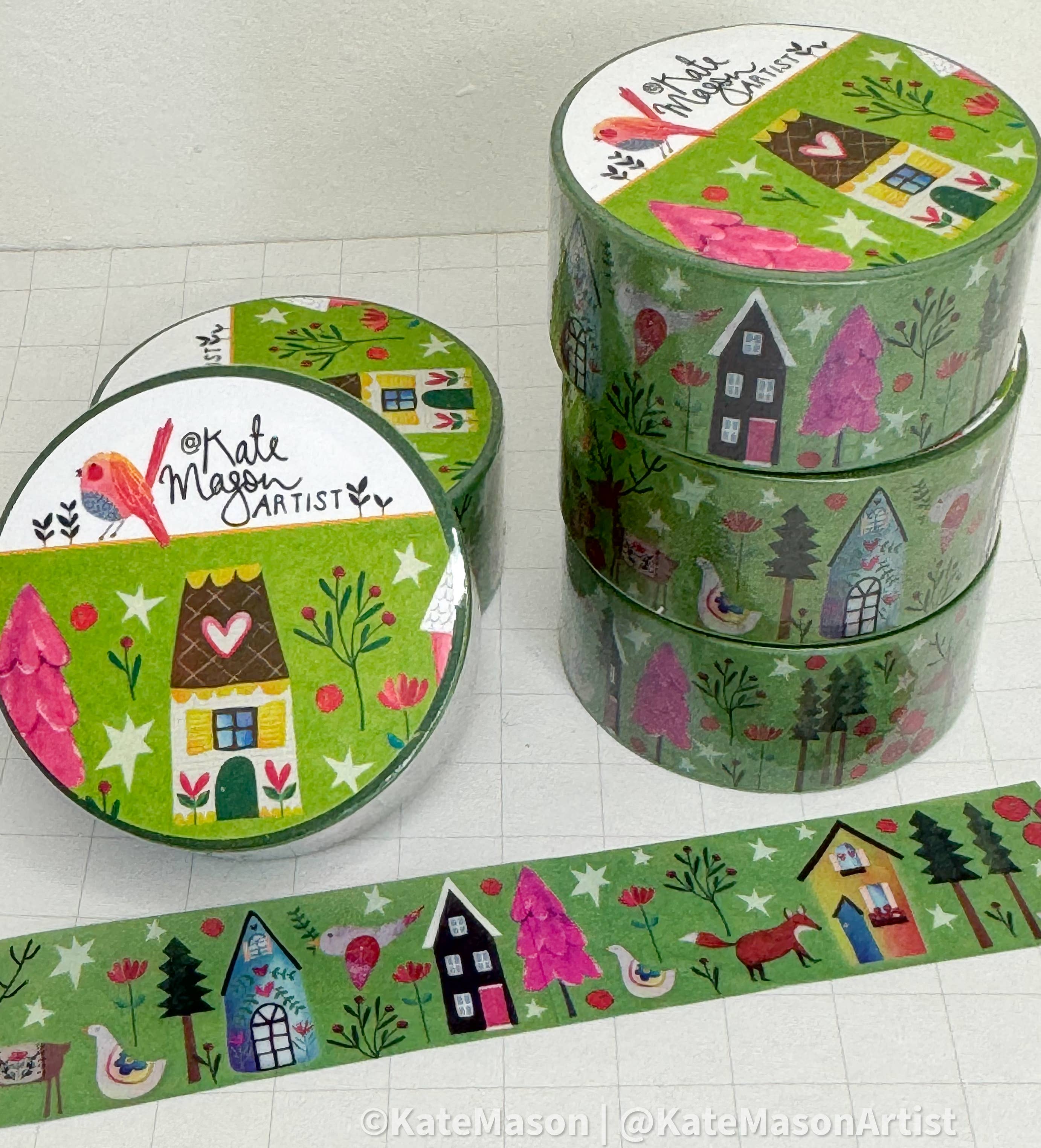 Green Village Pink Trees Washi Tape | Kate Mason Artist
