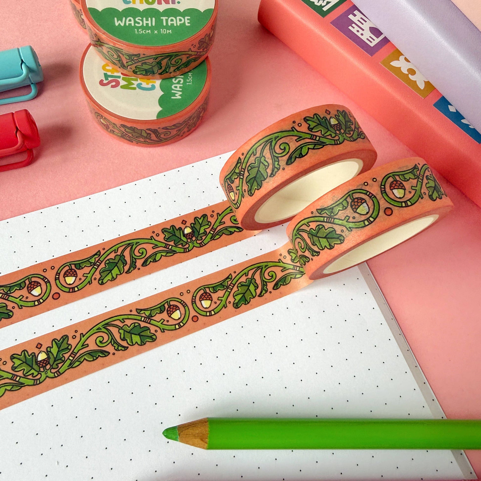 Oak Leaf and Acorn washi tape by Stacey McEvoy Caunt | oak leaf and acorn pattern | Papertail Fox