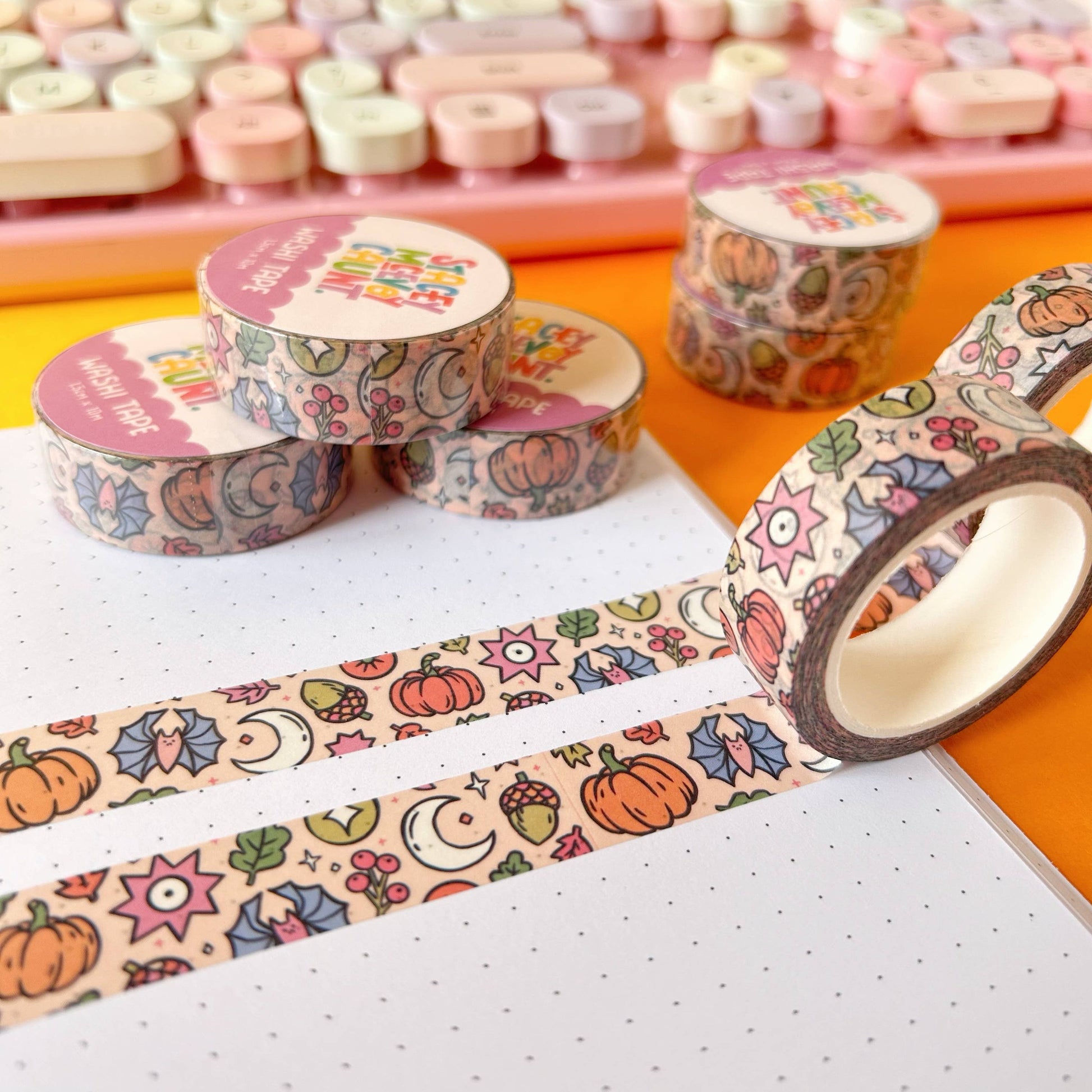 Autumn Pumpkin washi tape by Stacey McEvoy Caunt | pumpkins, bats, and leaves | Papertail Fox