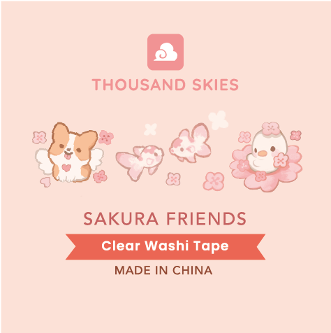 Thousand Skies PET Tape  Sakura Friends PET Tape - 15mm Glossy Finish