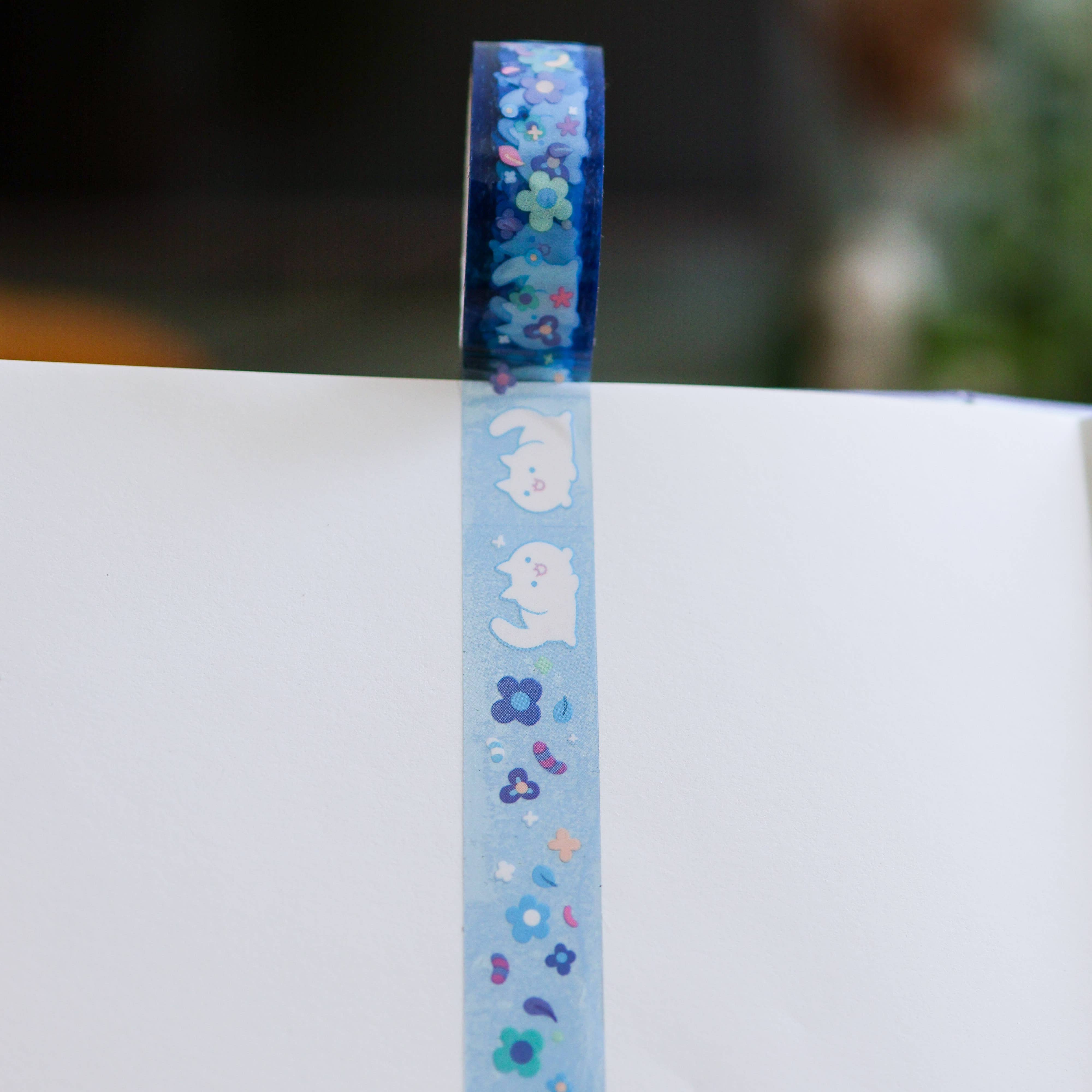Floral White Cat Clear PET Tape by Thousand Skies | Papertail Fox