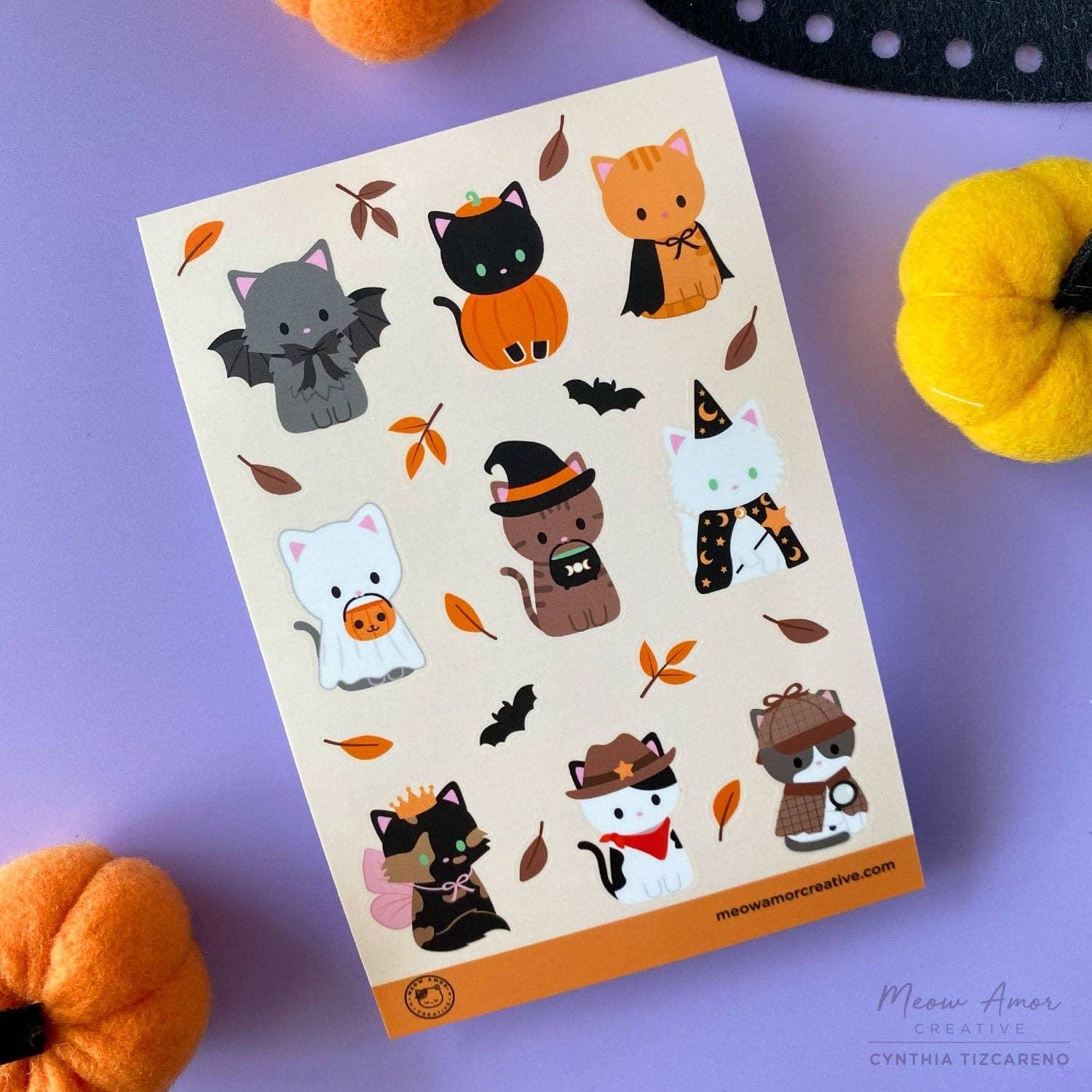 Cat Halloween Parade Vinyl Sticker Sheet | Meow Amor Creative
