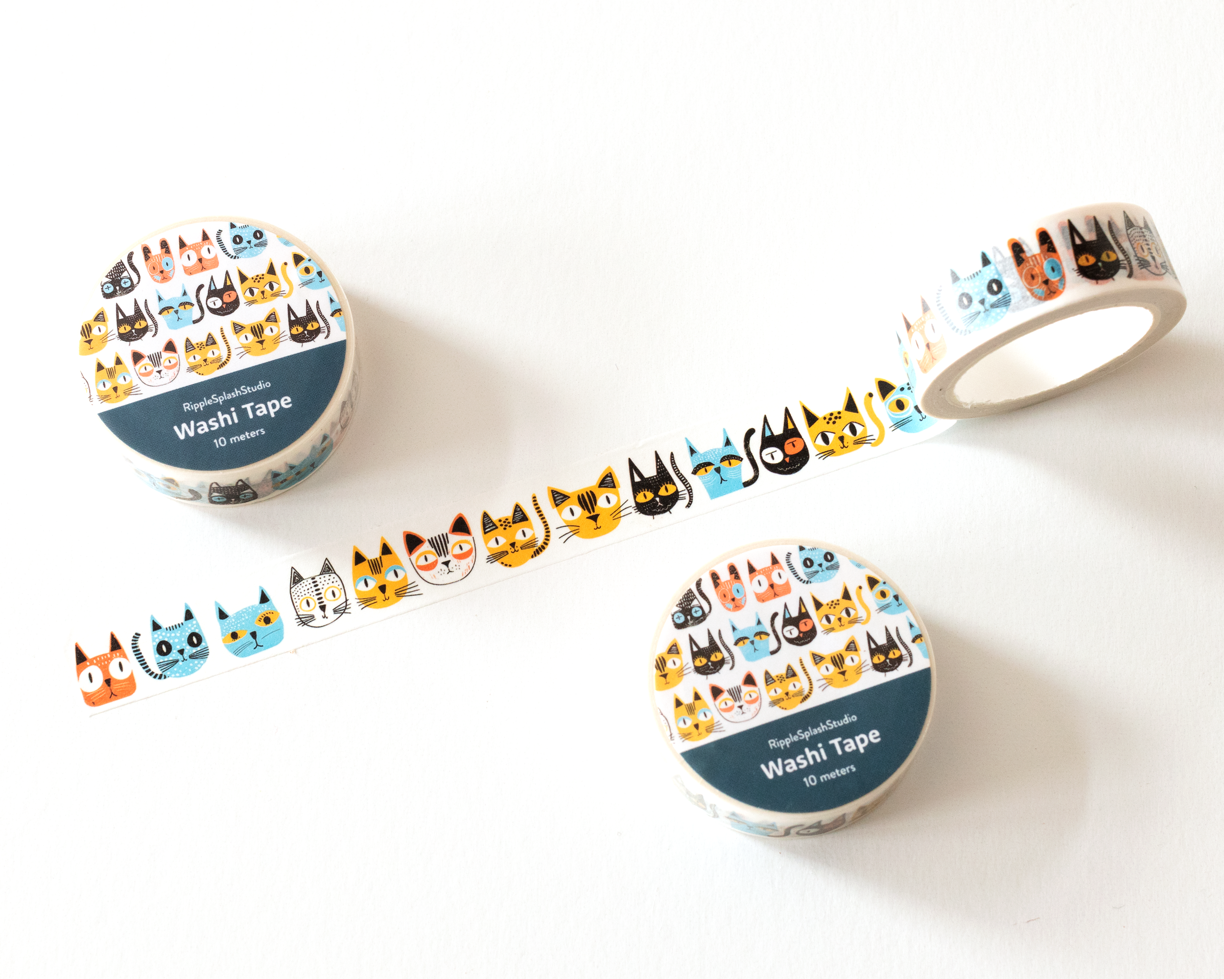 Colorful Cat Faces Washi Tape by RippleSplash Studio | Papertail Fox