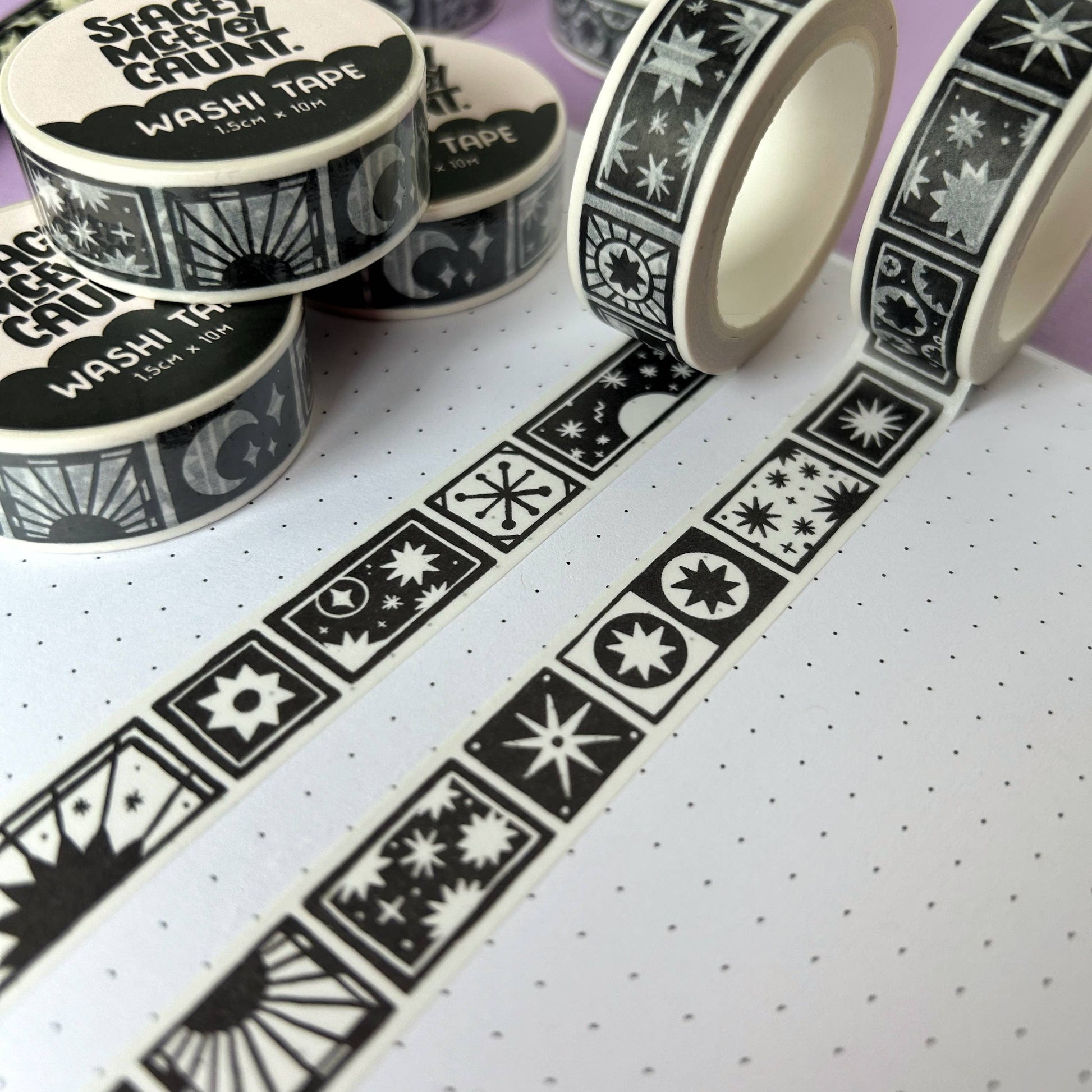 Moon and Stars washi tape by Stacey McEvoy Caunt | sun, moon, and stars grid | Papertail Fox