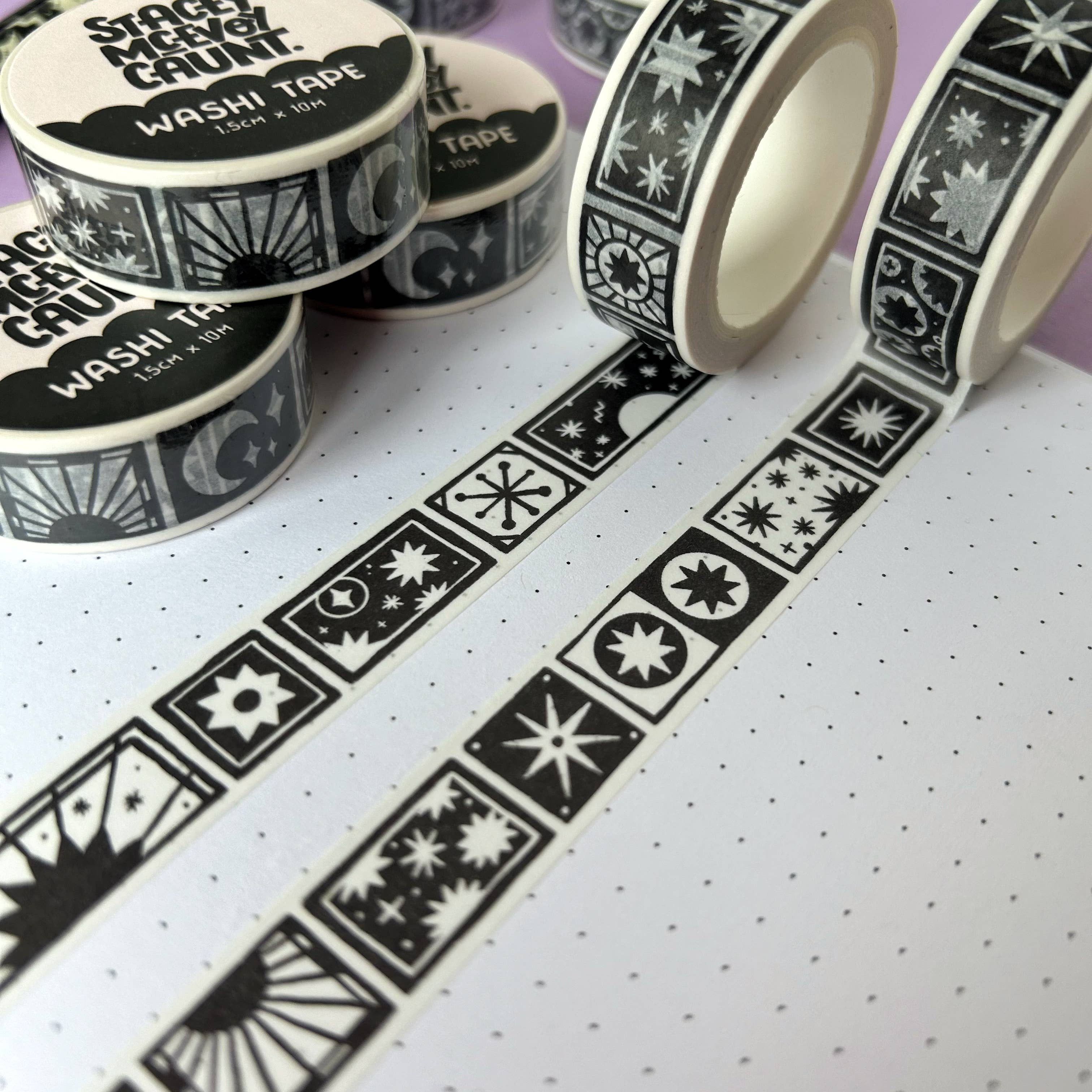 Moon and Stars washi tape by Stacey McEvoy Caunt | sun, moon, and stars grid | Papertail Fox