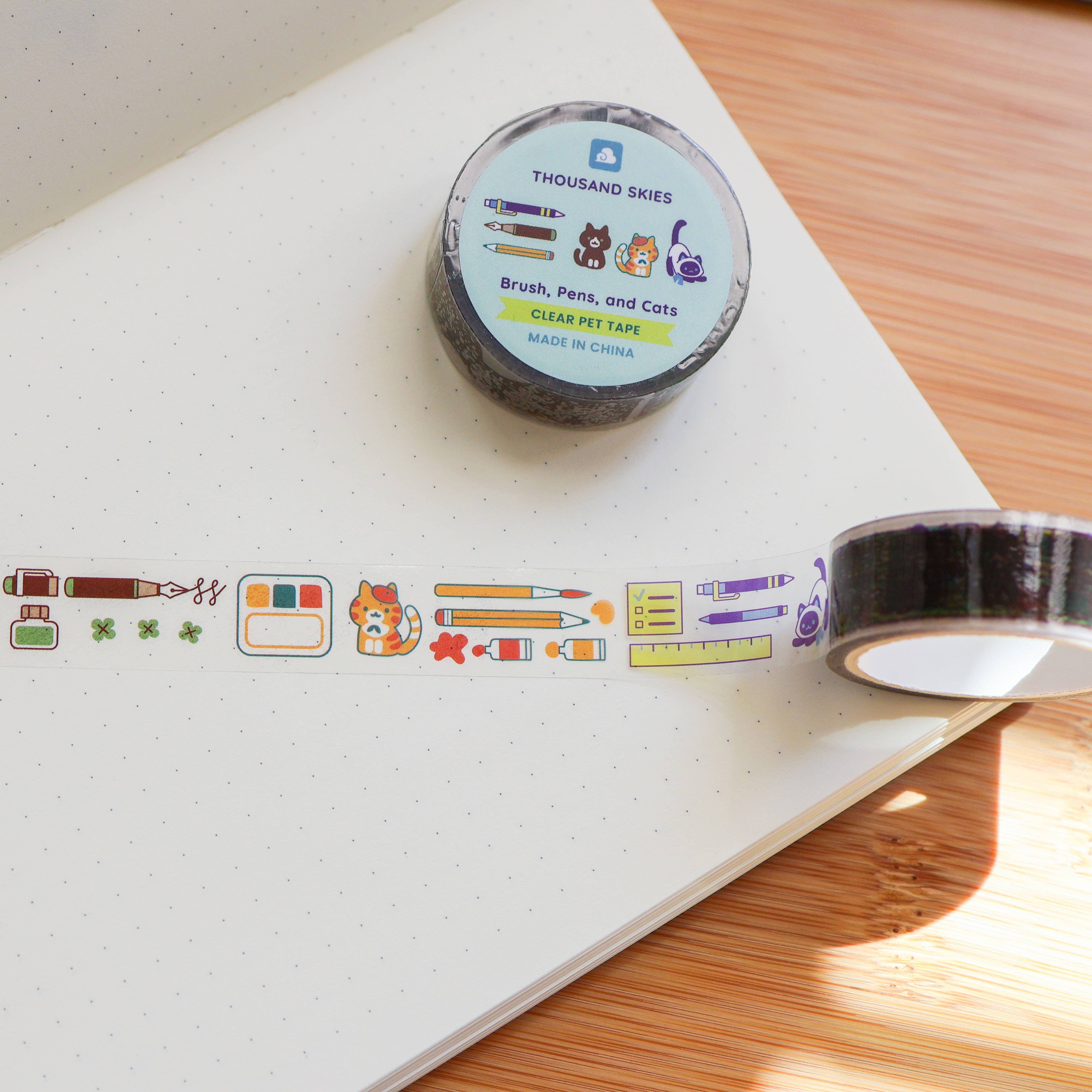 Brush, Pens, and Cats Clear PET Tape by Thousand Skies | Papertail Fox