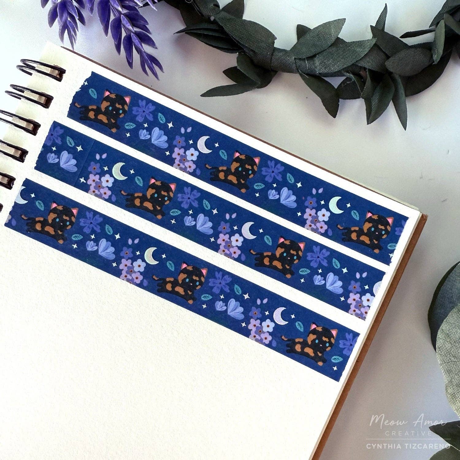 Floral Tortie Cat Holo Foil Washi Tape | Meow Amor Creative