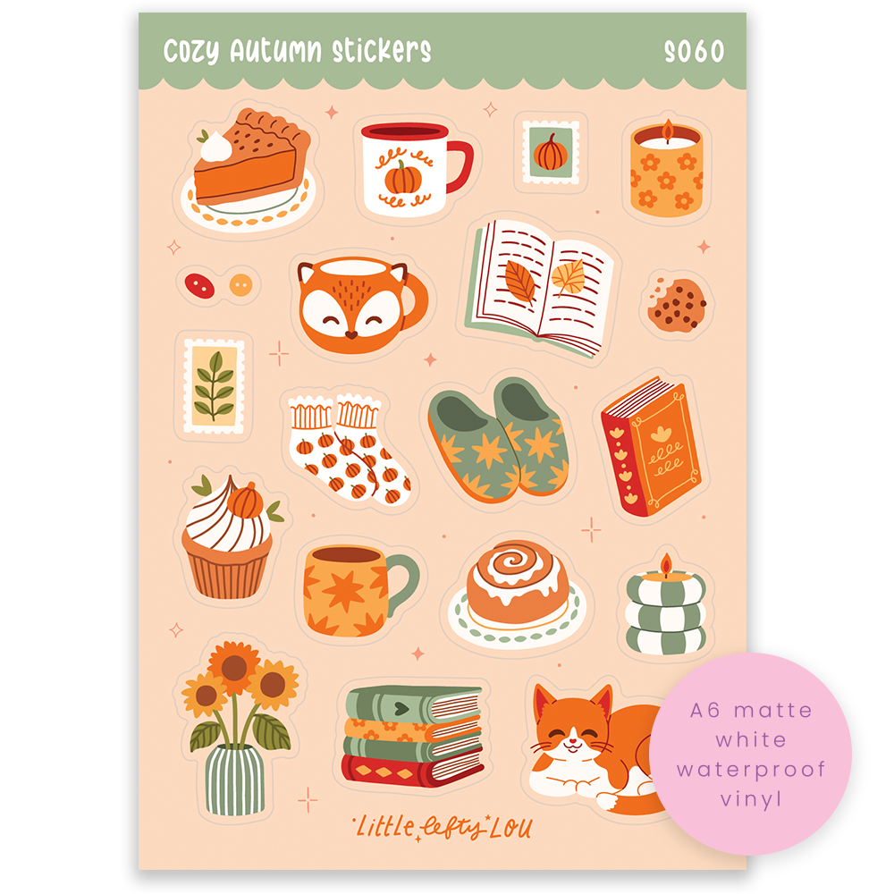 Cozy Autumn Sticker Sheet by Little Lefty Lou | Papertail Fox