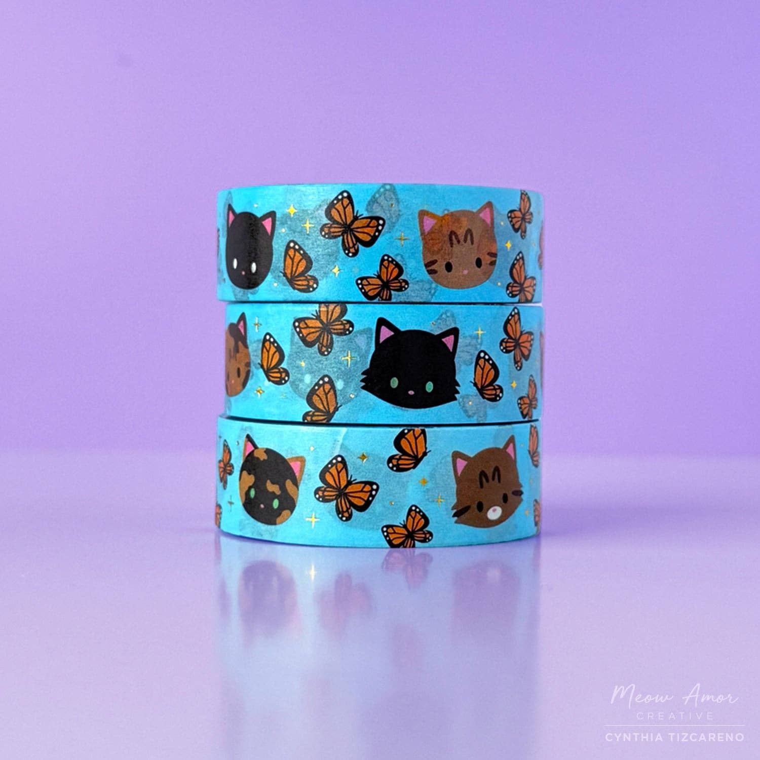 Monarch Butterflies Cats Gold Foil Washi Tape