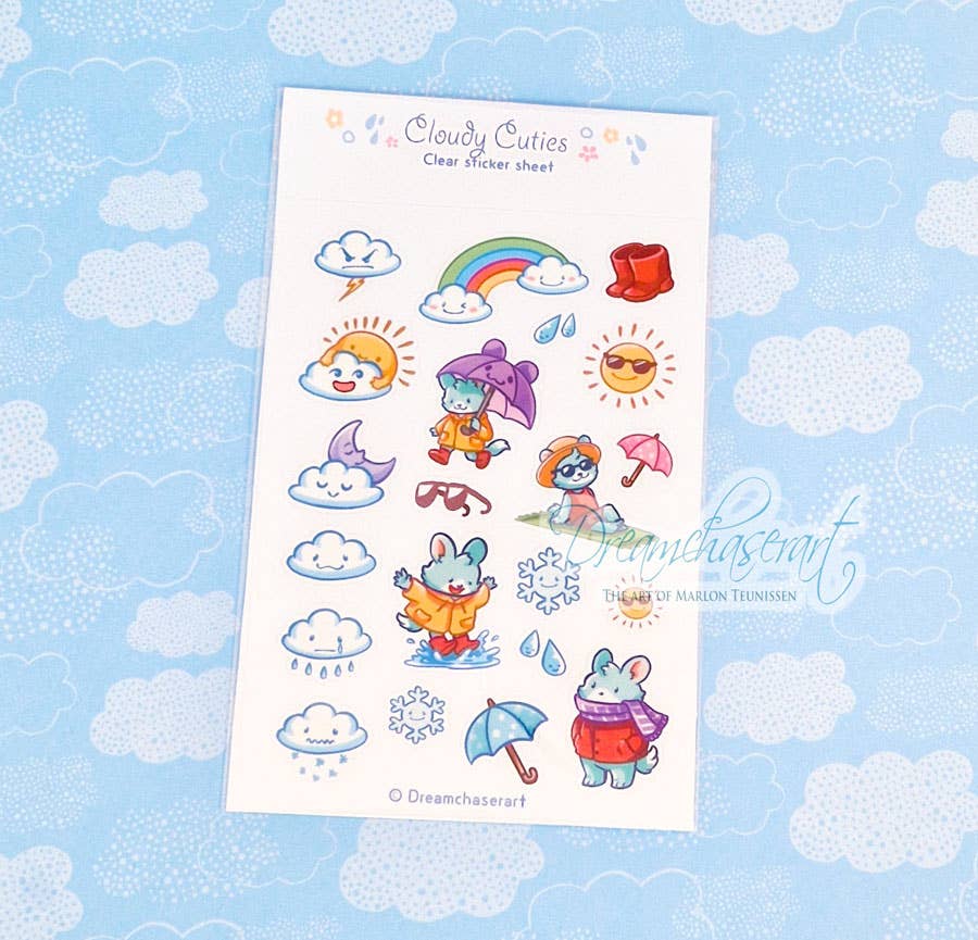 Cloudy Cuties Clear Sticker Sheet by Dreamchaserart | Papertail Fox