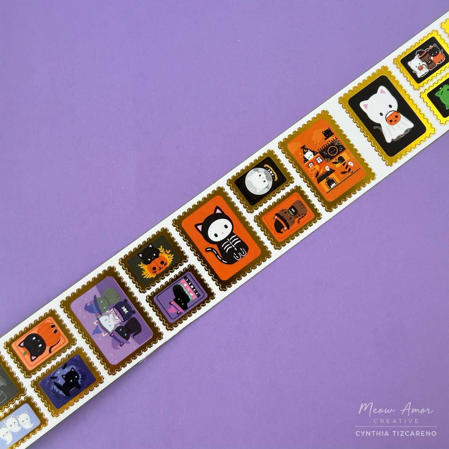 Halloween Cat Stamp Gold Foil Vinyl Tape