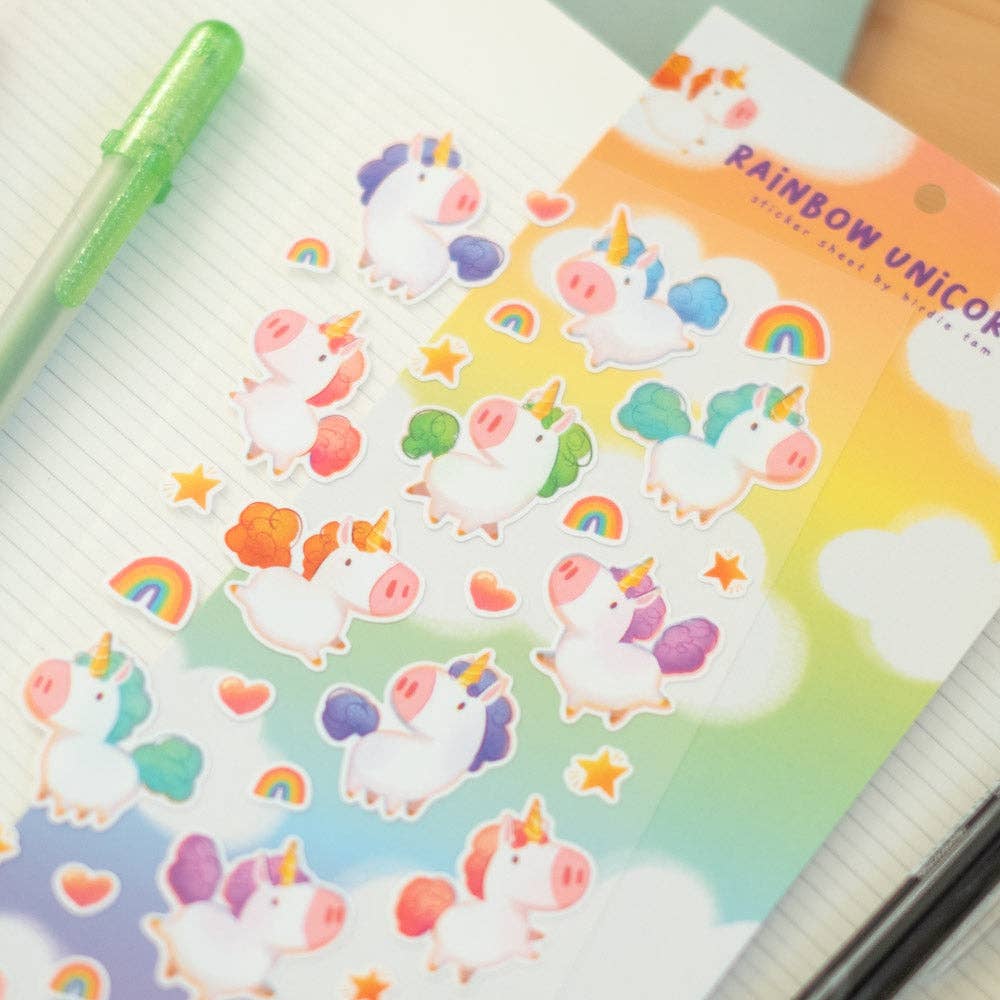 Rainbow Unicorns Sticker Sheet | Birdie Tam
