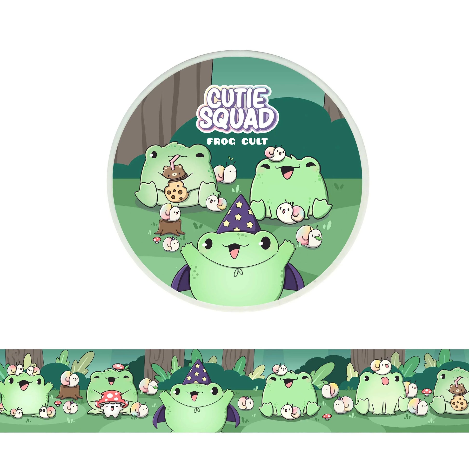 CutieSquad Cult Frogs washi tape featuring small robed frogs with candles and ritual items