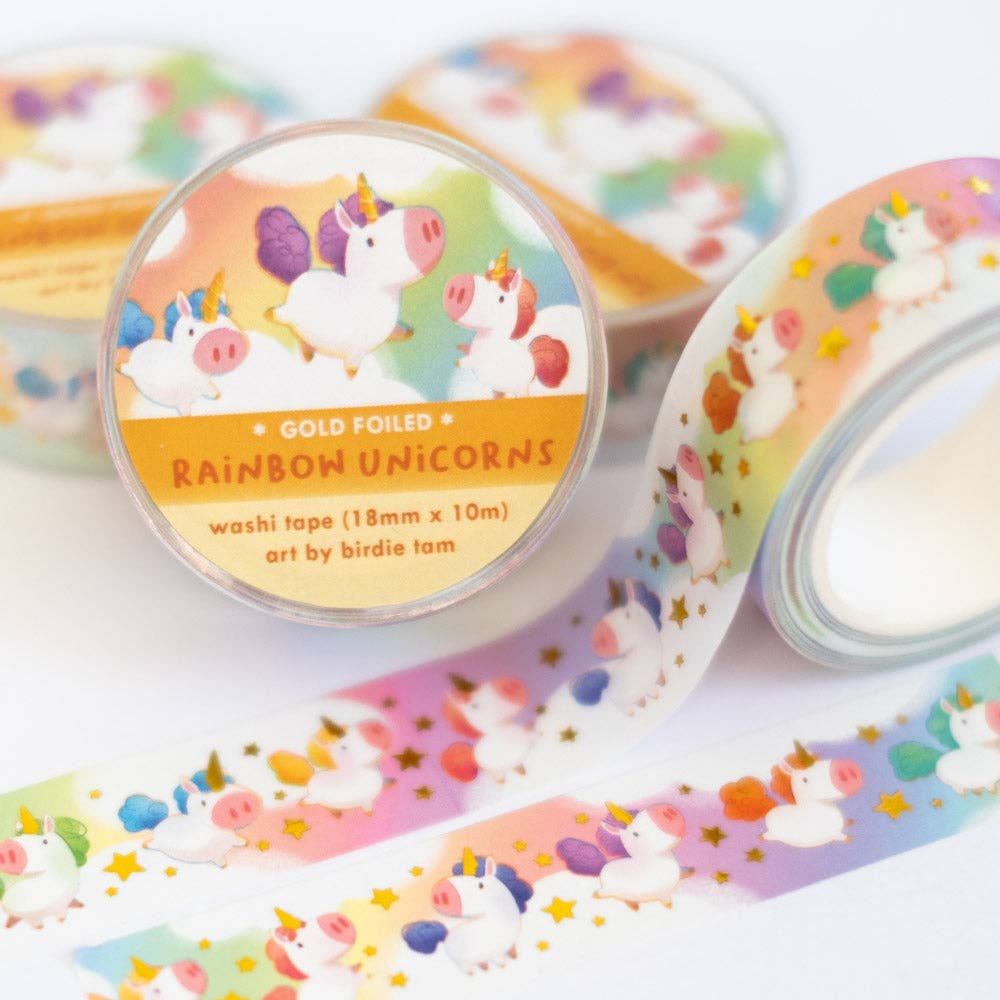 Rainbow Unicorns Gold Foil Washi Tape by Birdie Tam | Papertail Fox