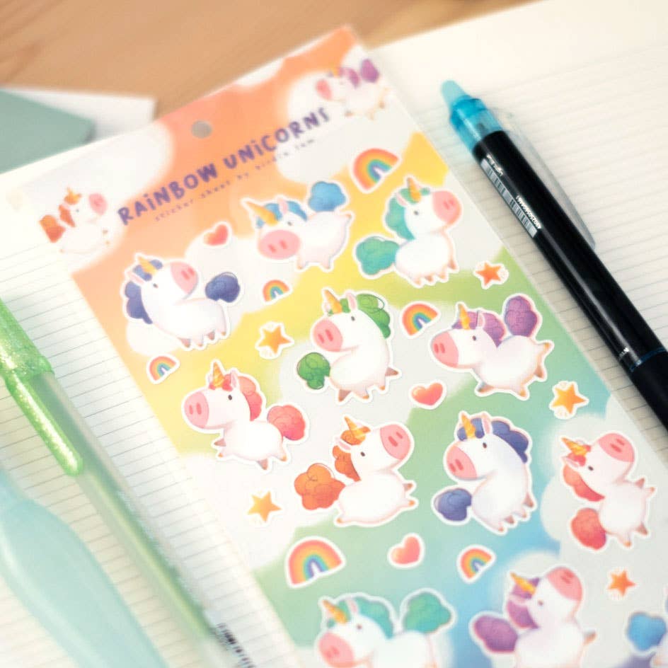 Rainbow Unicorns Sticker Sheet by Birdie Tam | Papertail Fox