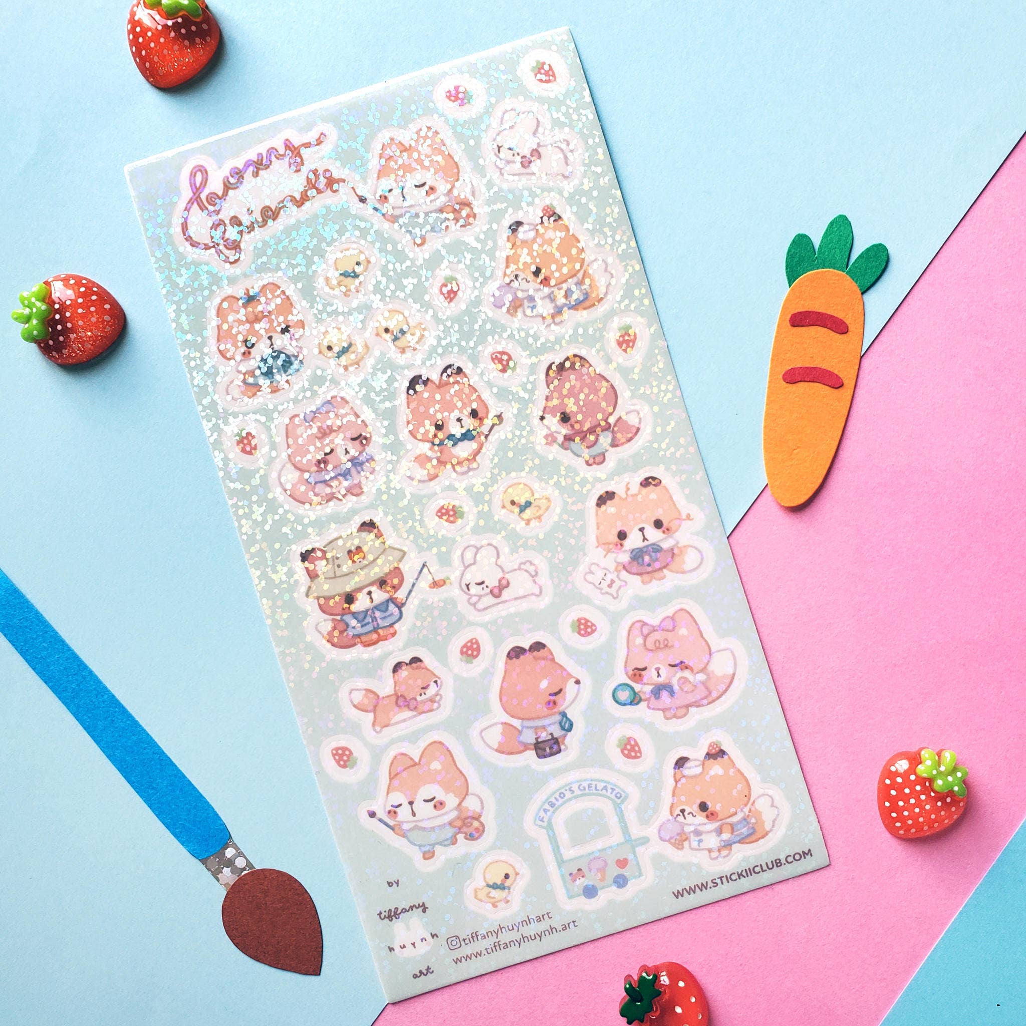 Sparkly Foxy Friends Sticker Sheet | Stickii