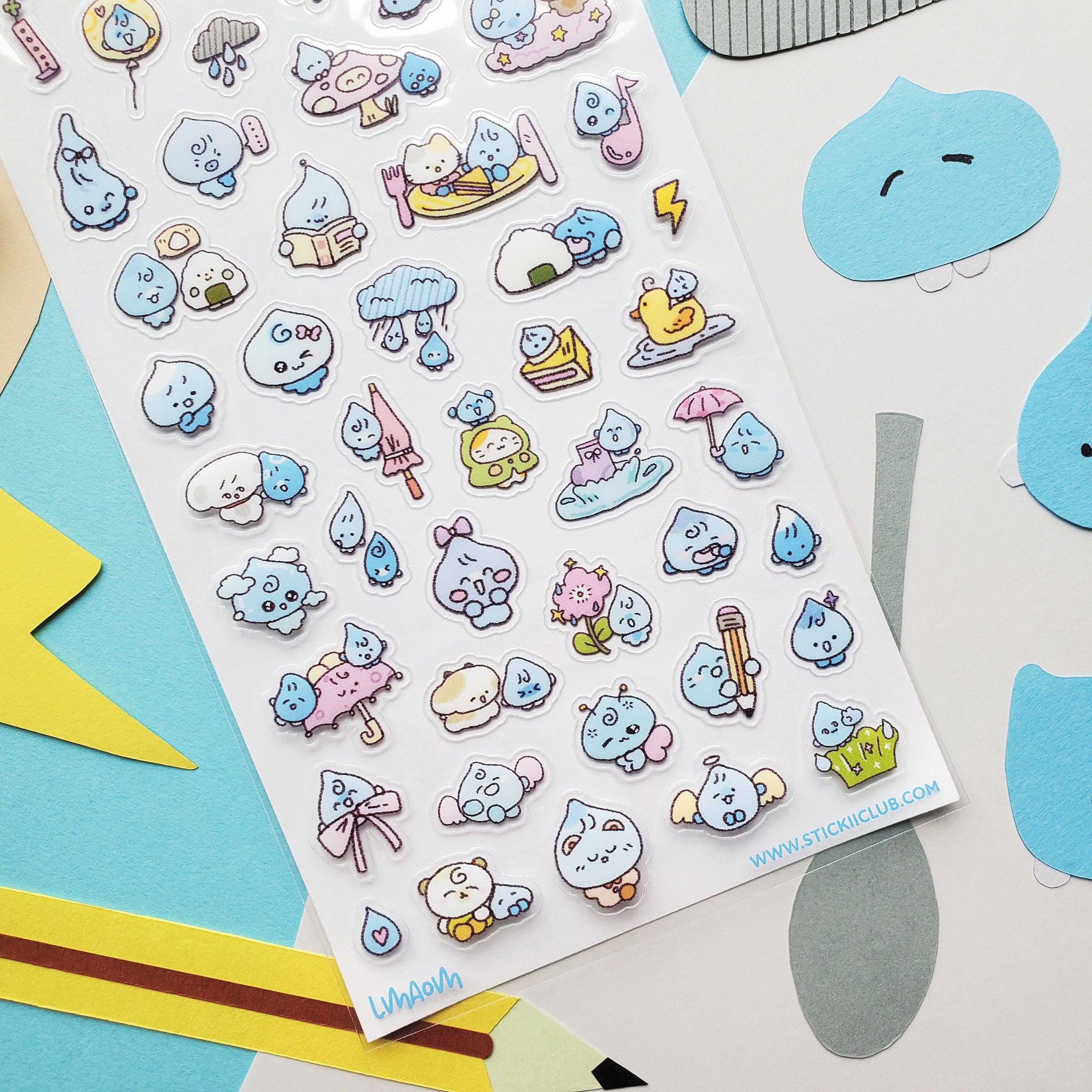 Kawaii Raindrops Sticker Sheet | Stickii