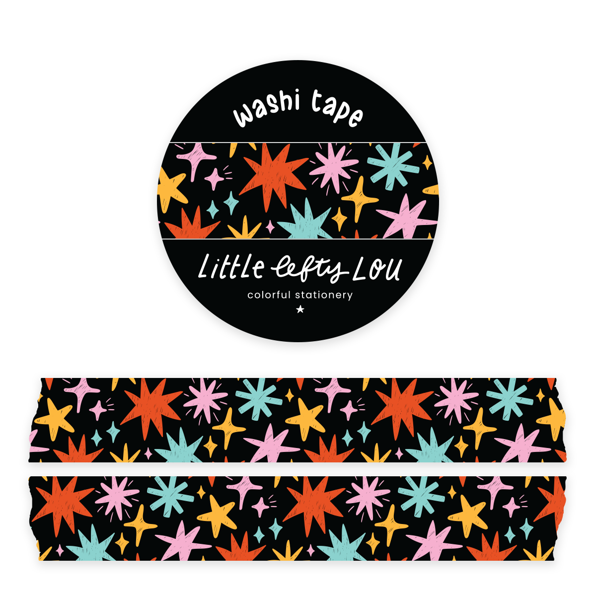 Colorful Stars on Black Washi Tape by Little Lefty Lou | Papertail Fox