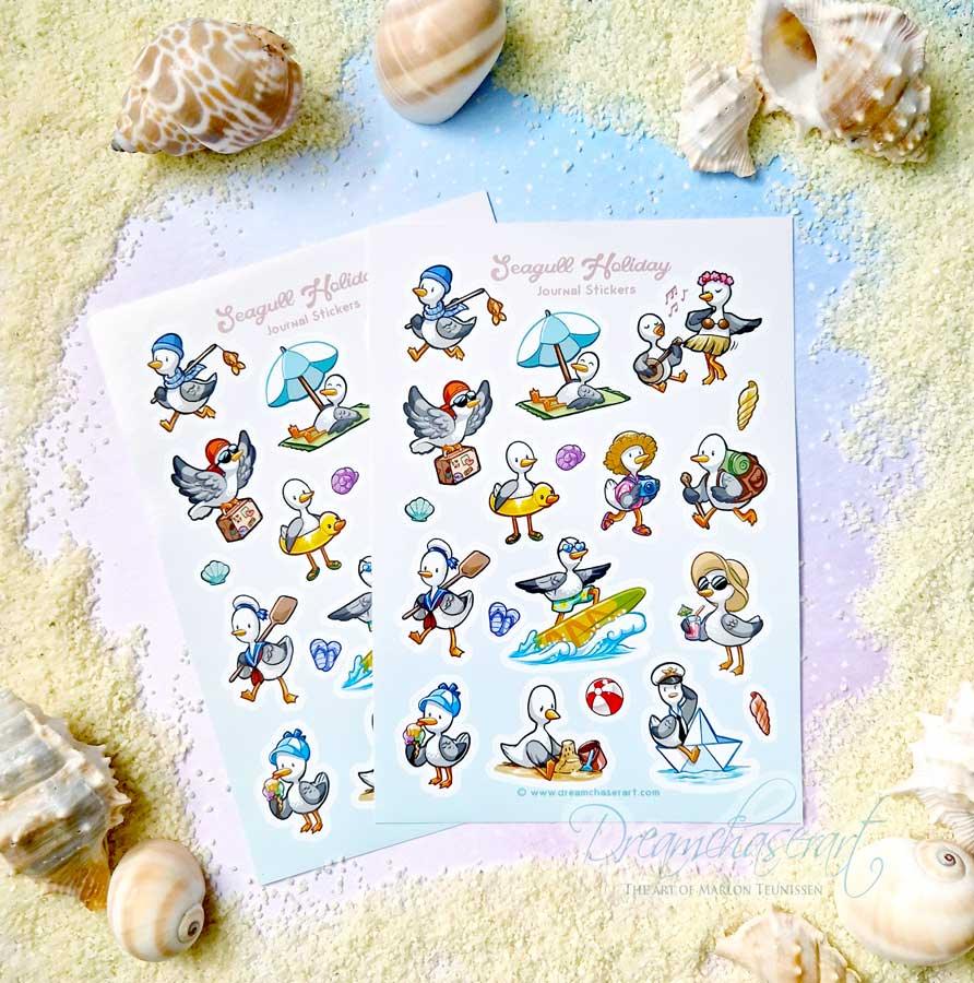 Seagull Holiday Sticker Sheet | Dreamchaserart - Papertail Fox