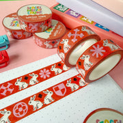Red Medieval Bunny washi tape by Stacey McEvoy Caunt | red medieval bunny pattern | Papertail Fox