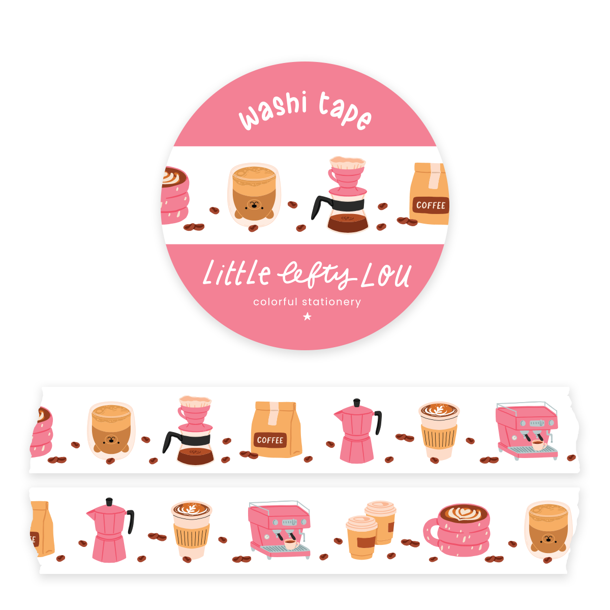 Coffee Time Pink Washi Tape by Little Lefty Lou | Papertail Fox
