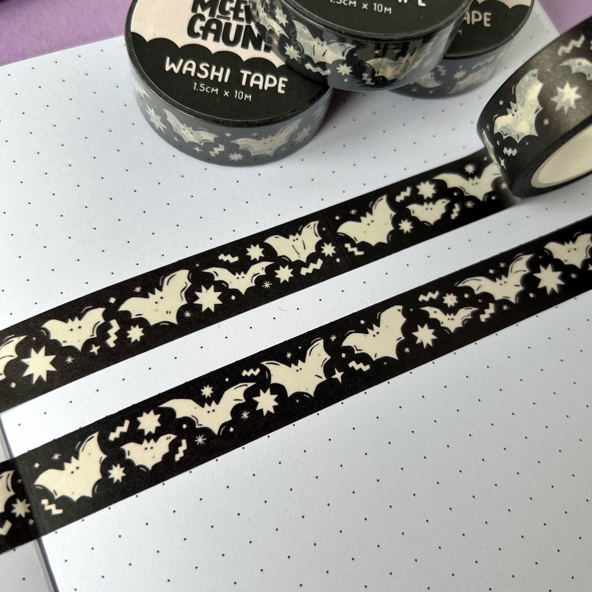 Bats washi tape by Stacey McEvoy Caunt | cute bat repeat pattern | Papertail Fox