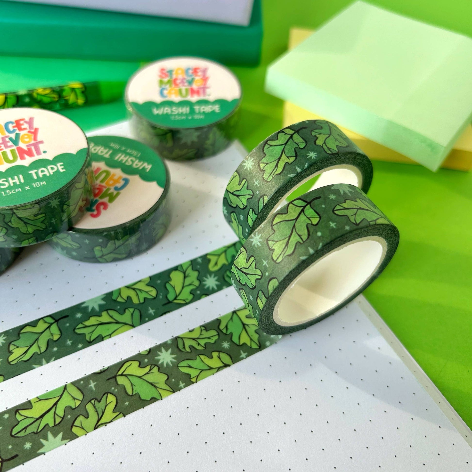 Oak Leaves washi tape by Stacey McEvoy Caunt | green oak leaf repeat pattern | Papertail Fox