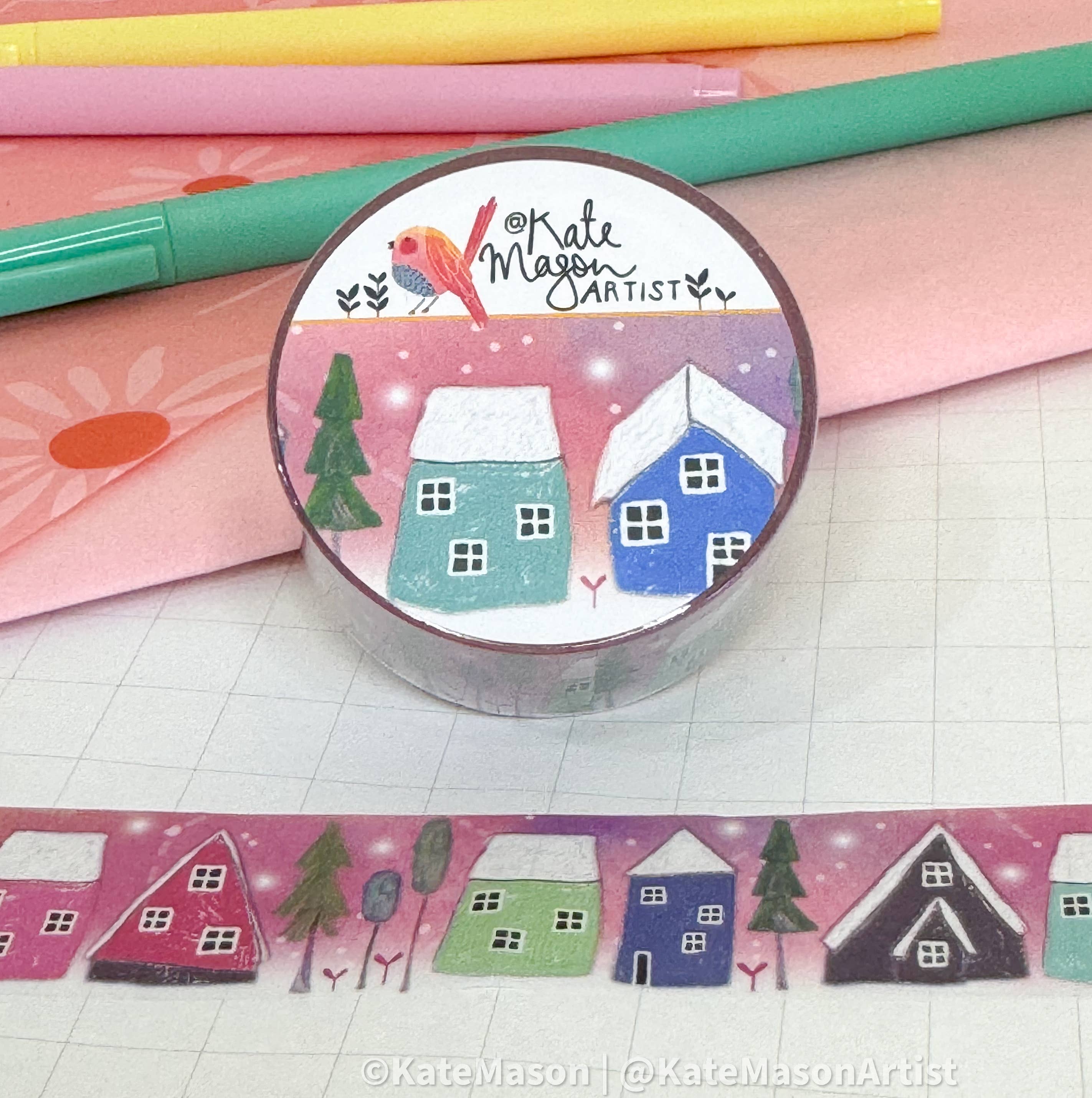 Pink Snowy Village Washi Tape | Kate Mason Artist