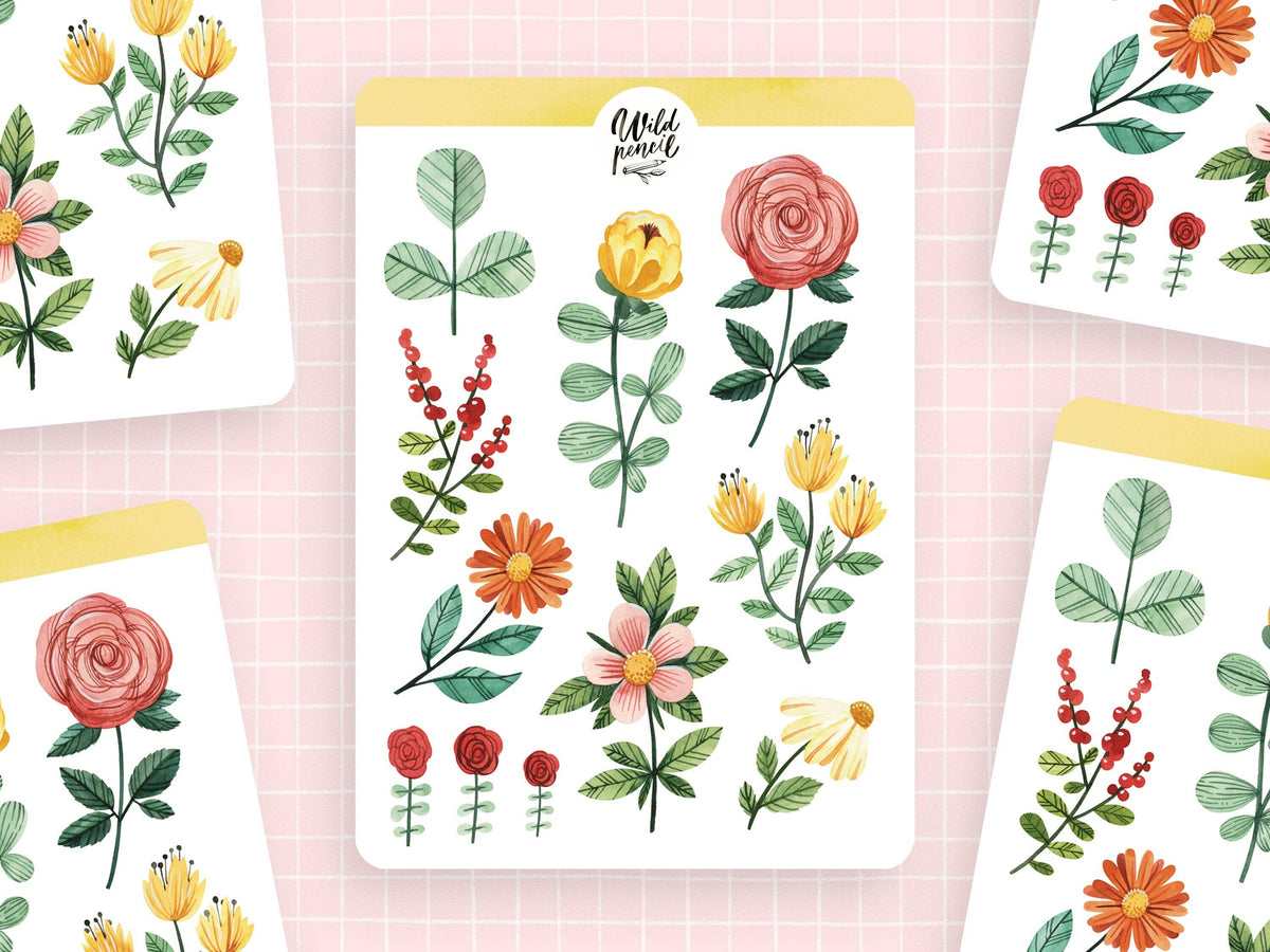 Flowers I Sticker Sheet by Wild Pencil Studio | Papertail Fox