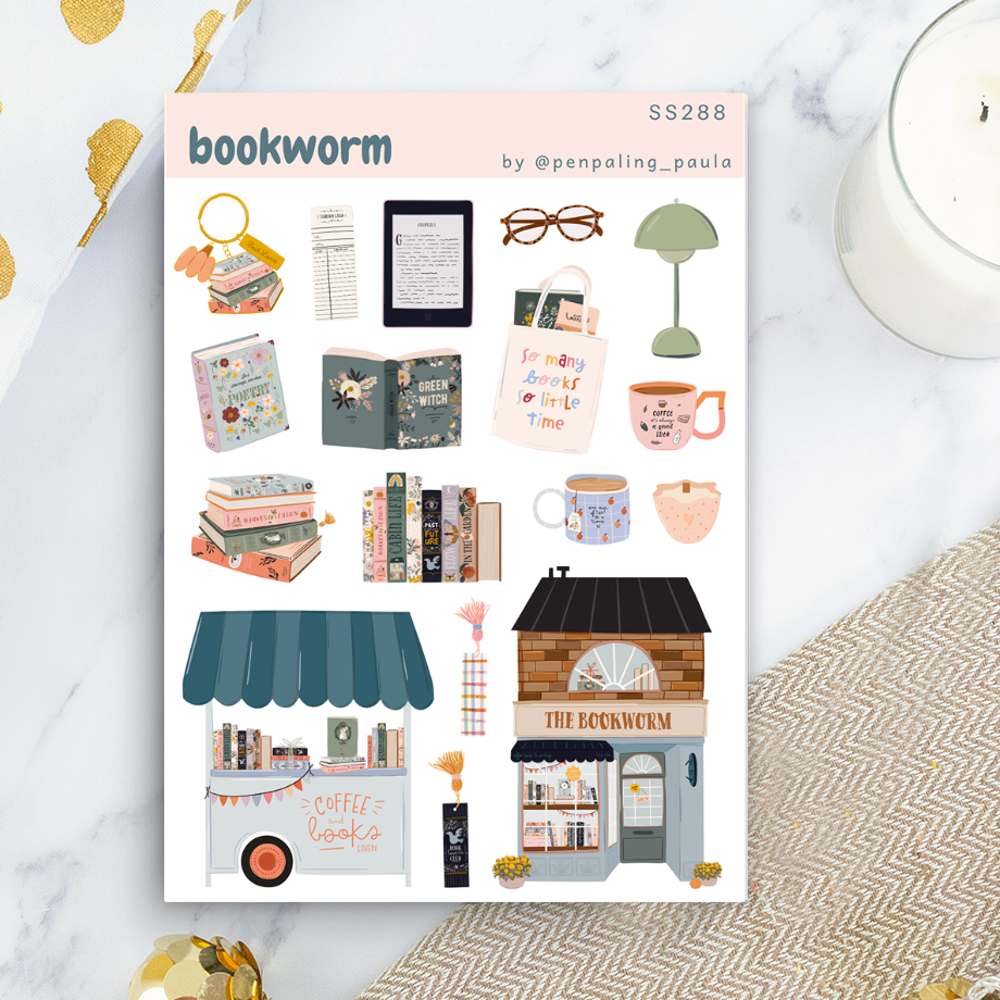 Bookworm Sticker Sheet | Penpaling Paula