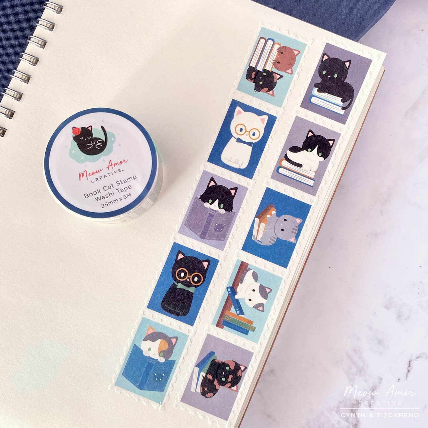 Book Cats Stamp Washi Tape