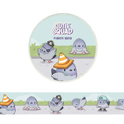 CutieSquad Pigeon Gang washi tape featuring pigeons in small hats and outfits in a repeating pattern