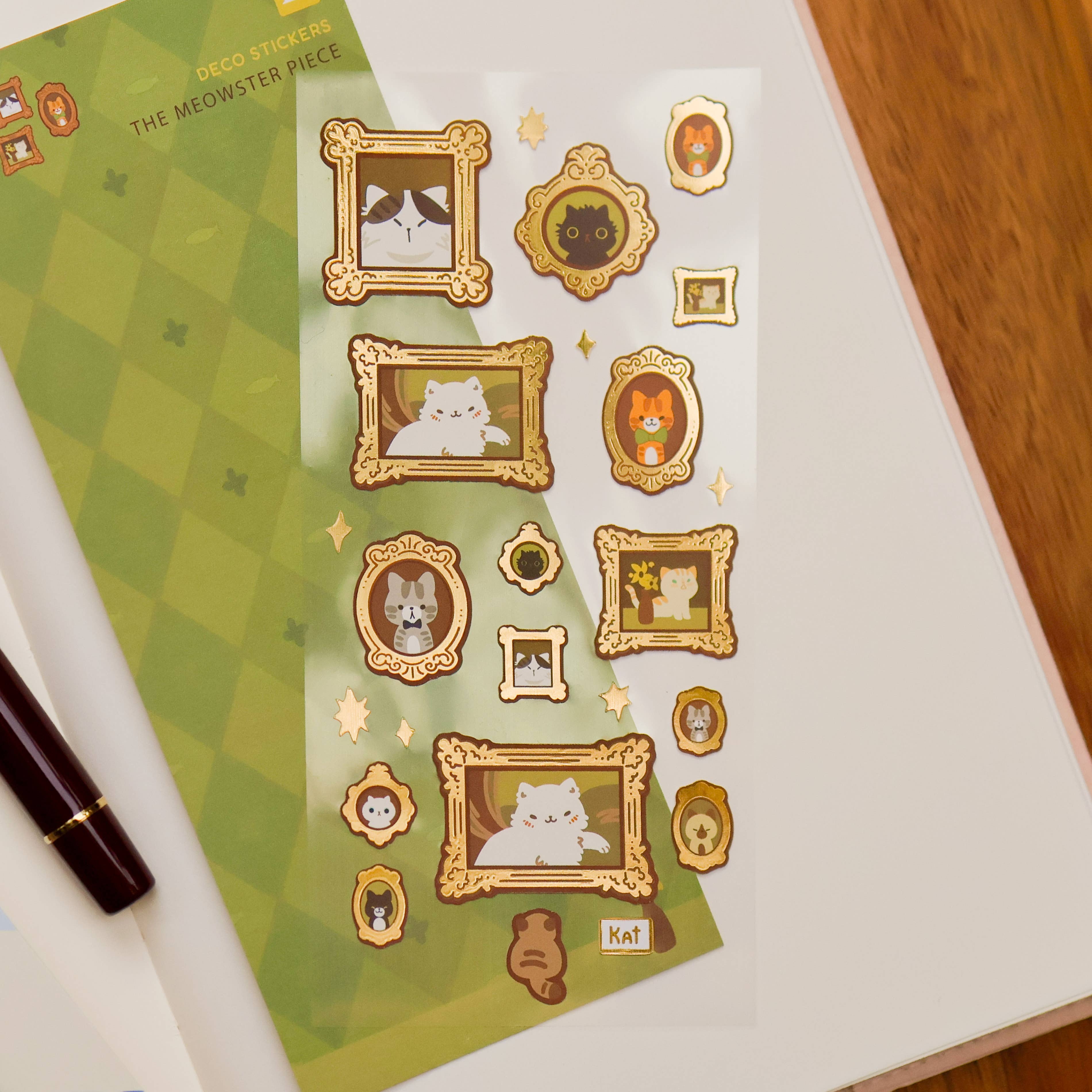 Thousand Skies Meowster Piece (Gold Foil) Sticker Sheet - Foil Accents Cute for Journaling