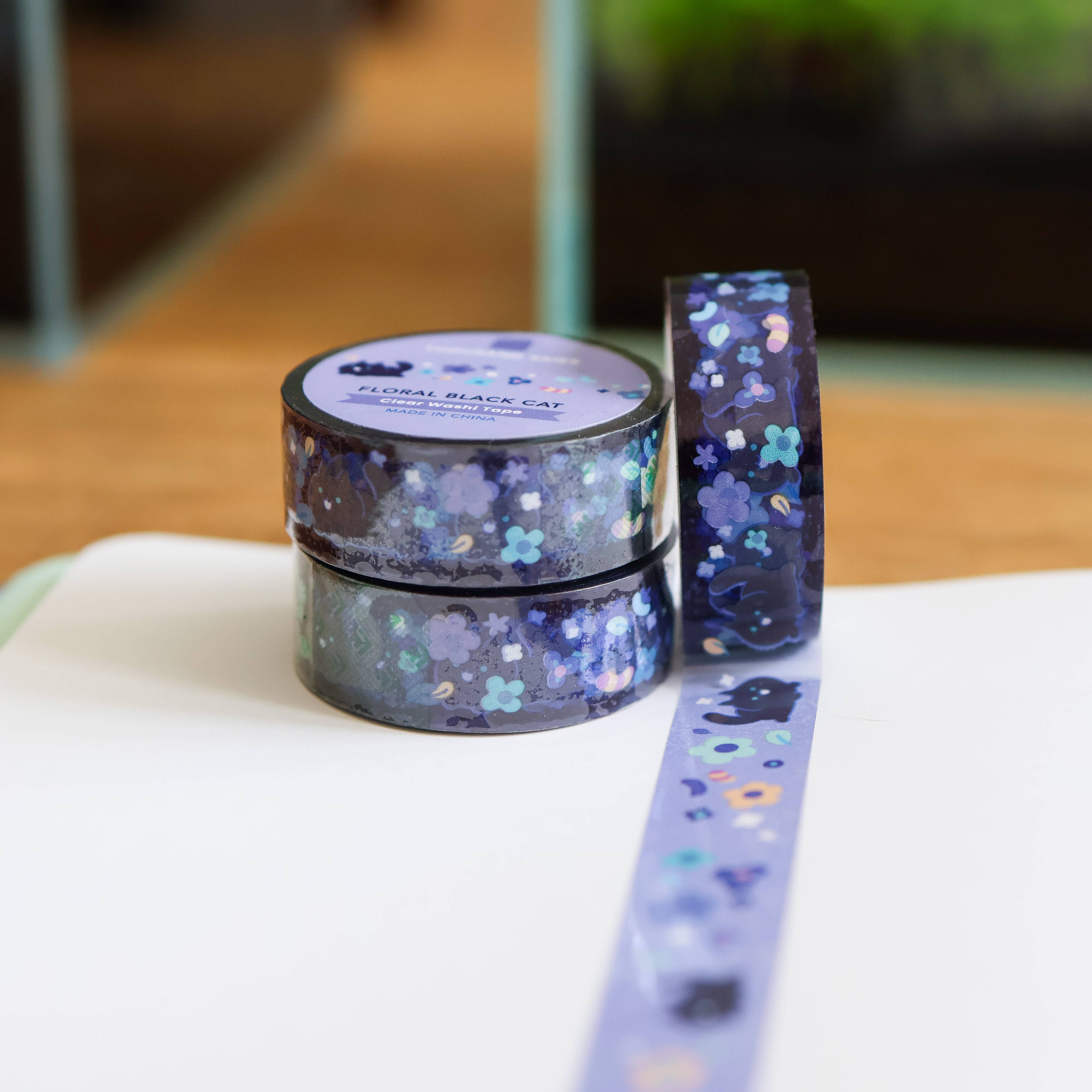 Floral Black Cat Clear PET Tape by Thousand Skies | Papertail Fox