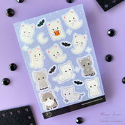 Sparkle Ghost Cats Vinyl Sticker Sheet by Meow Amor Creative | Papertail Fox