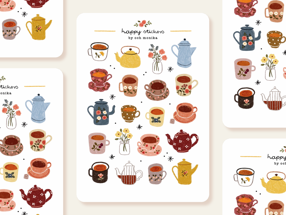Little Teacups Sticker Sheet by Och Monika | Papertail Fox