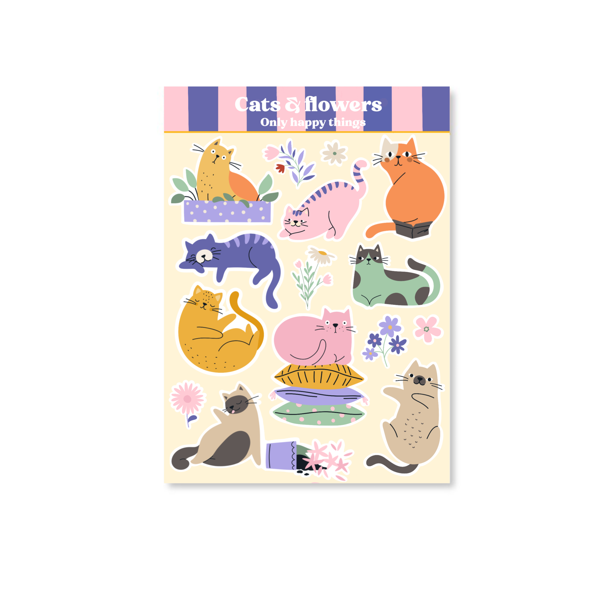 Only Happy Things: Stickersheet Cats & Flowers A6