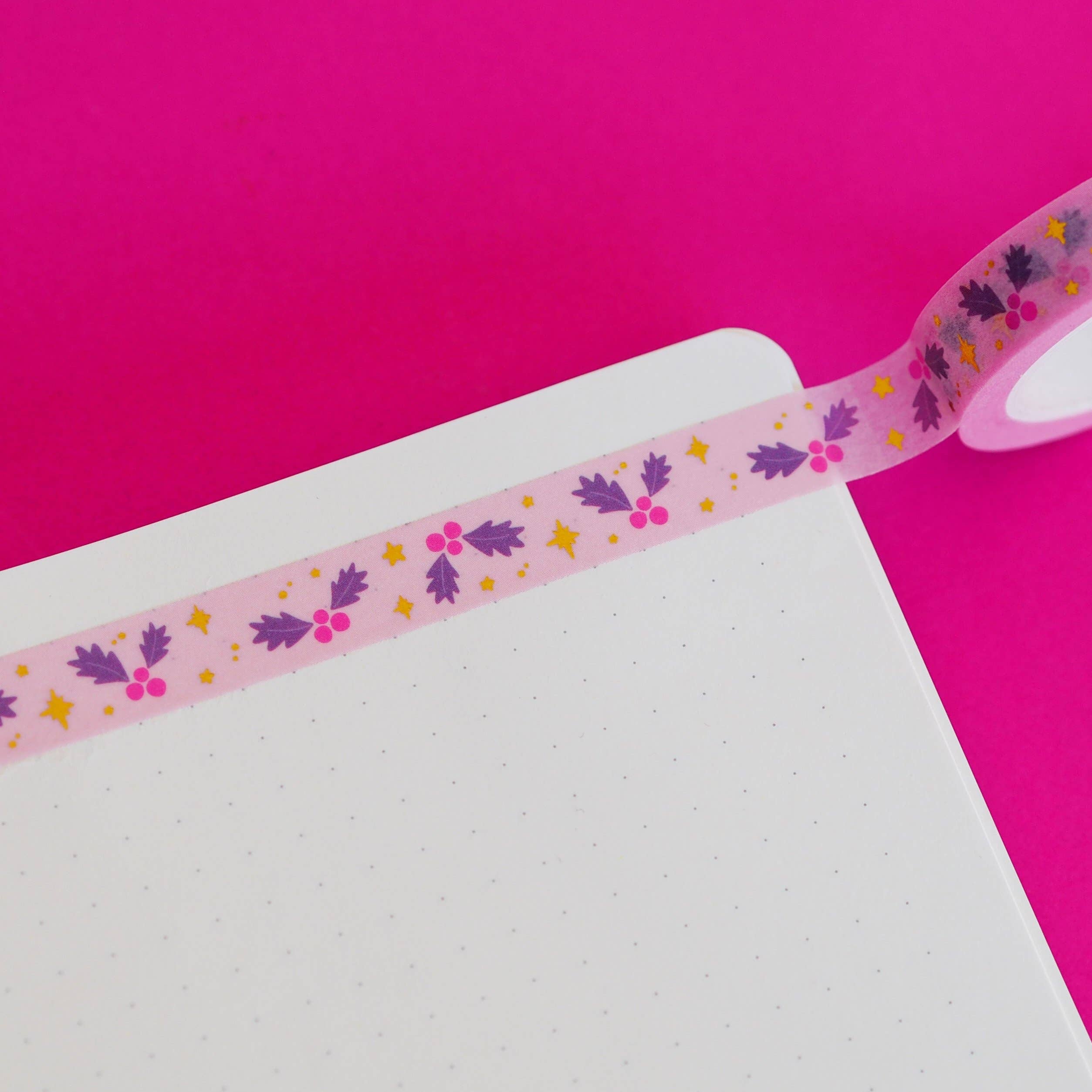 Pink Holly Christmas Gold Foil Washi Tape by Nutmeg and Arlo | Papertail Fox