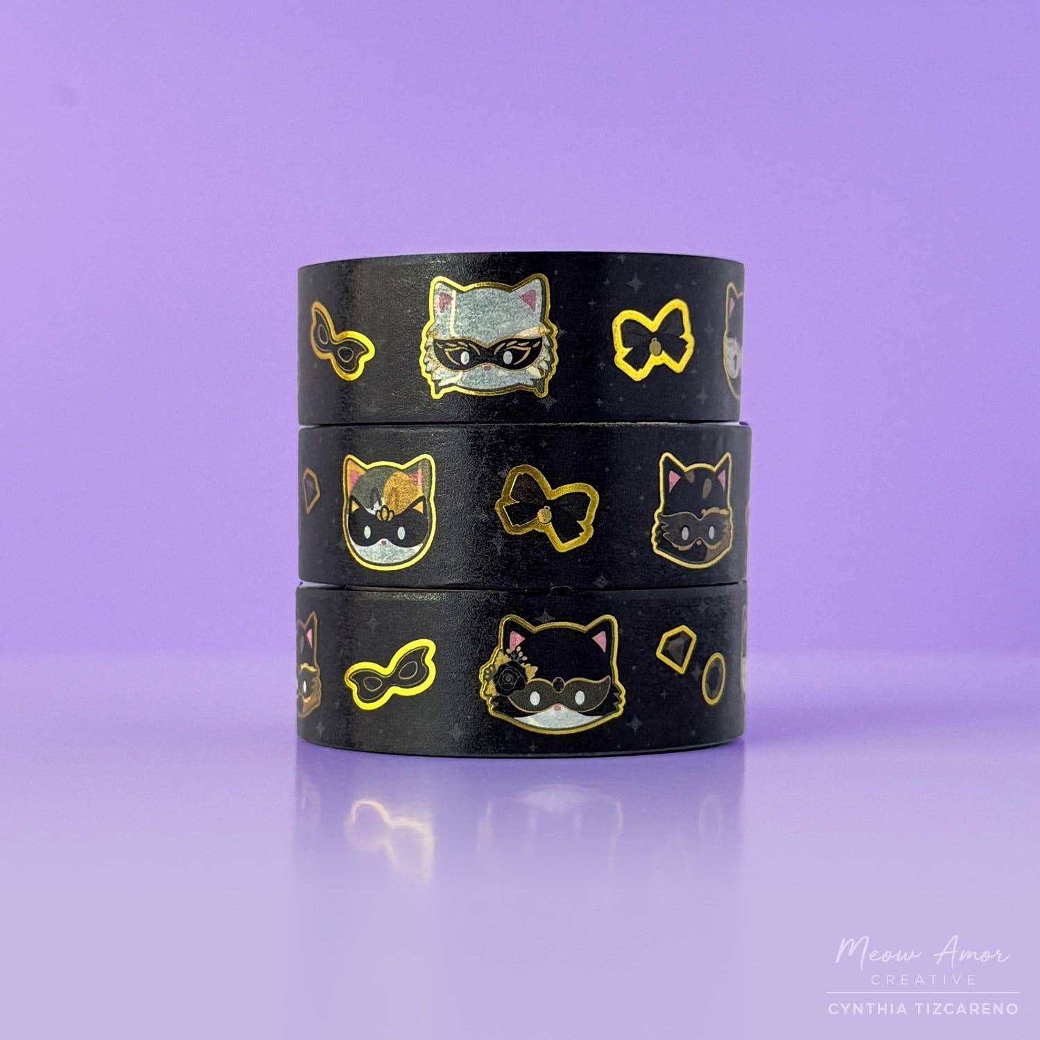 Masquerade Cats Gold Foil Washi Tape
