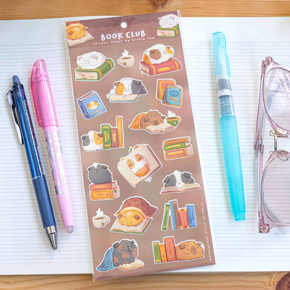 Guinea Pig Book Club Sticker Sheet | Birdie Tam