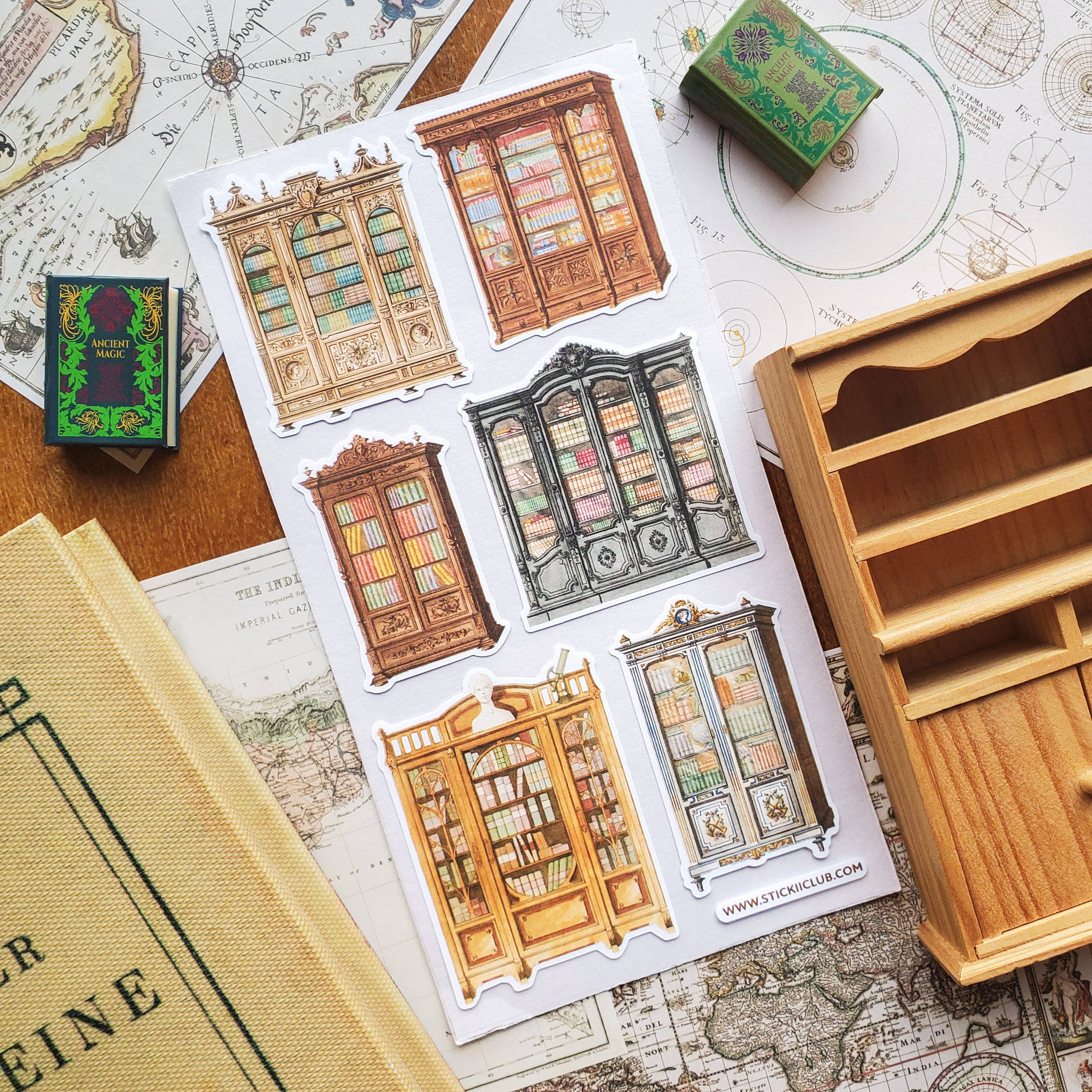 Antique Bookshelves Sticker Sheet | Stickii