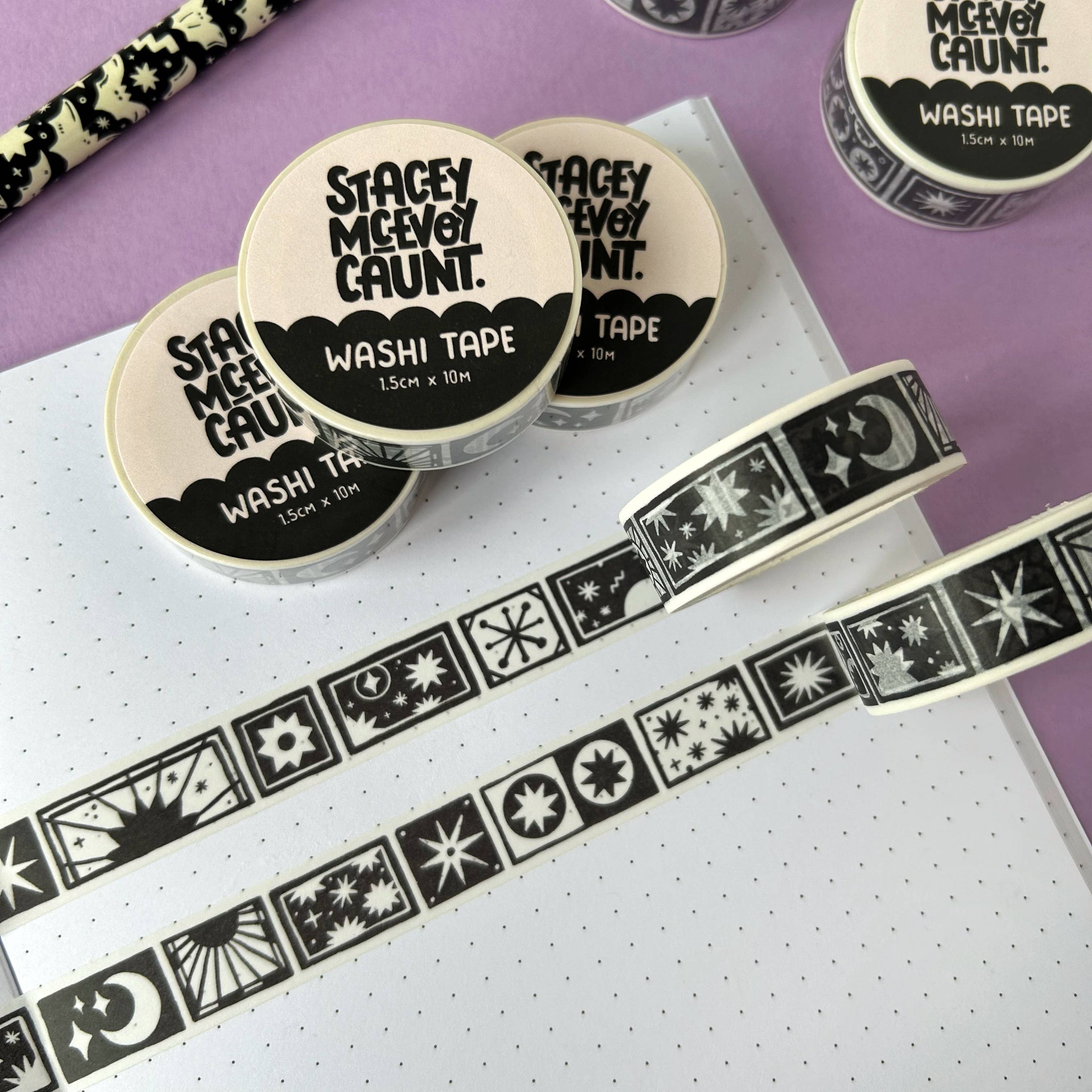 Moon and Stars washi tape by Stacey McEvoy Caunt | sun, moon, and stars grid | Papertail Fox