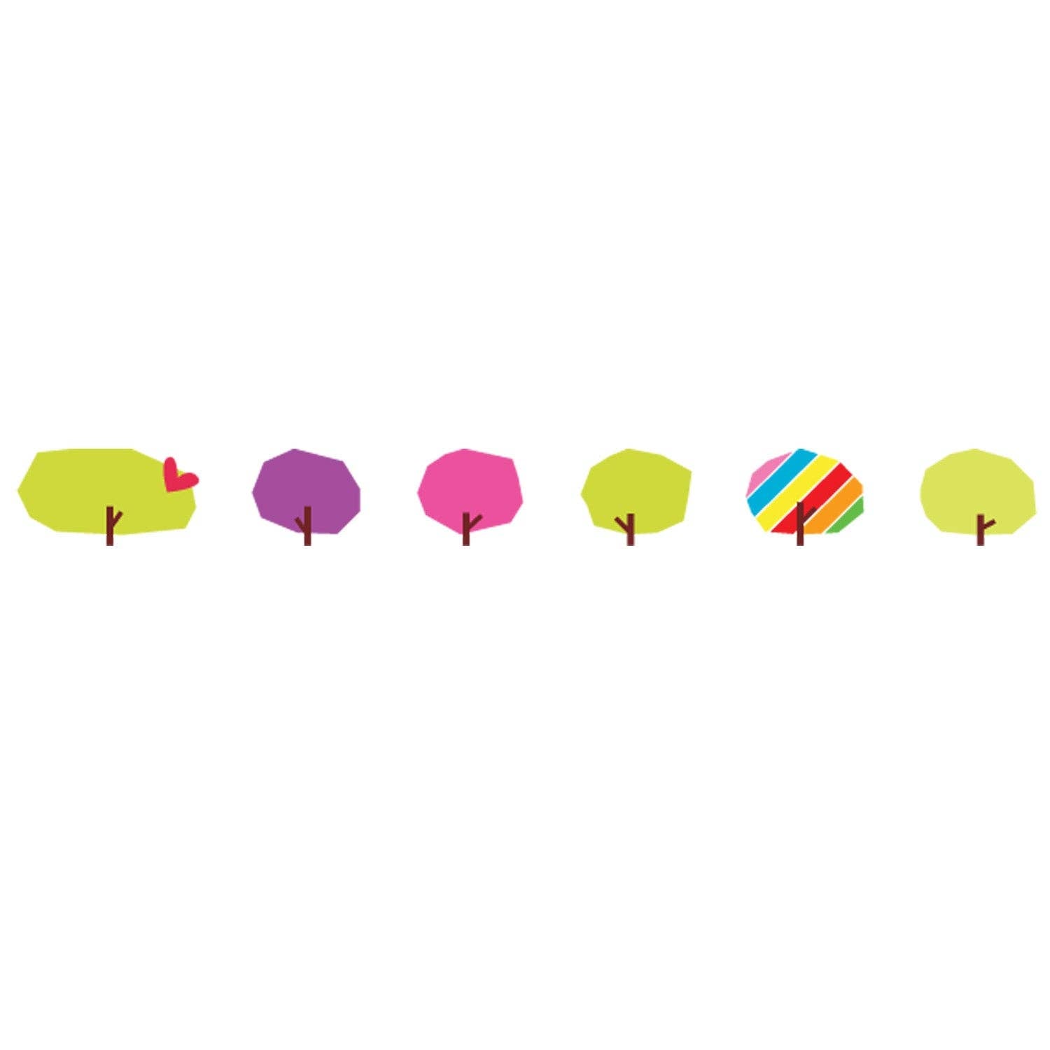 PLUS Deco Rush Tape in Trees design showing colorful stylized trees in different shapes and colors