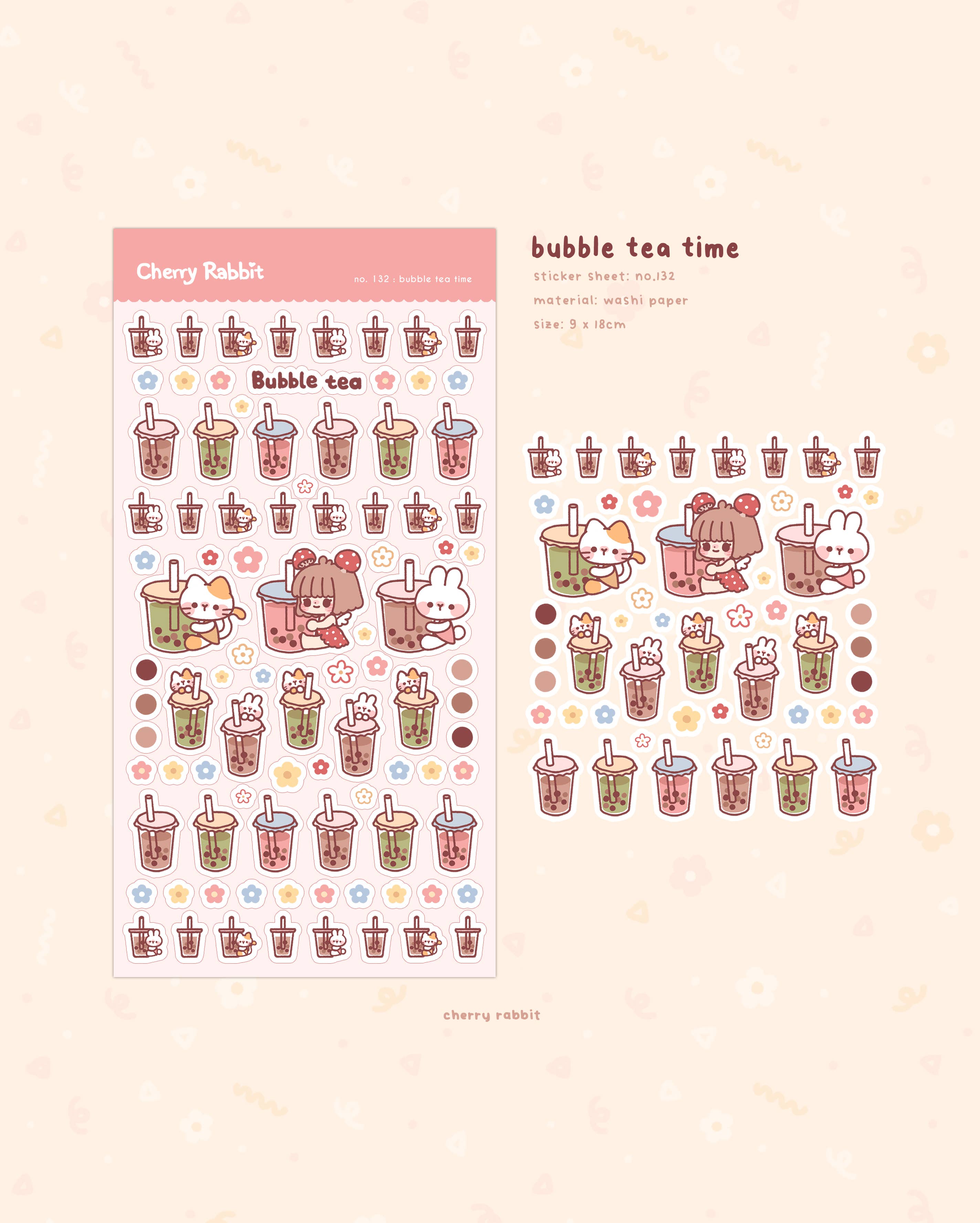 Bubble Tea Time Sticker Sheet no.123 by Cherry Rabbit | Papertail Fox