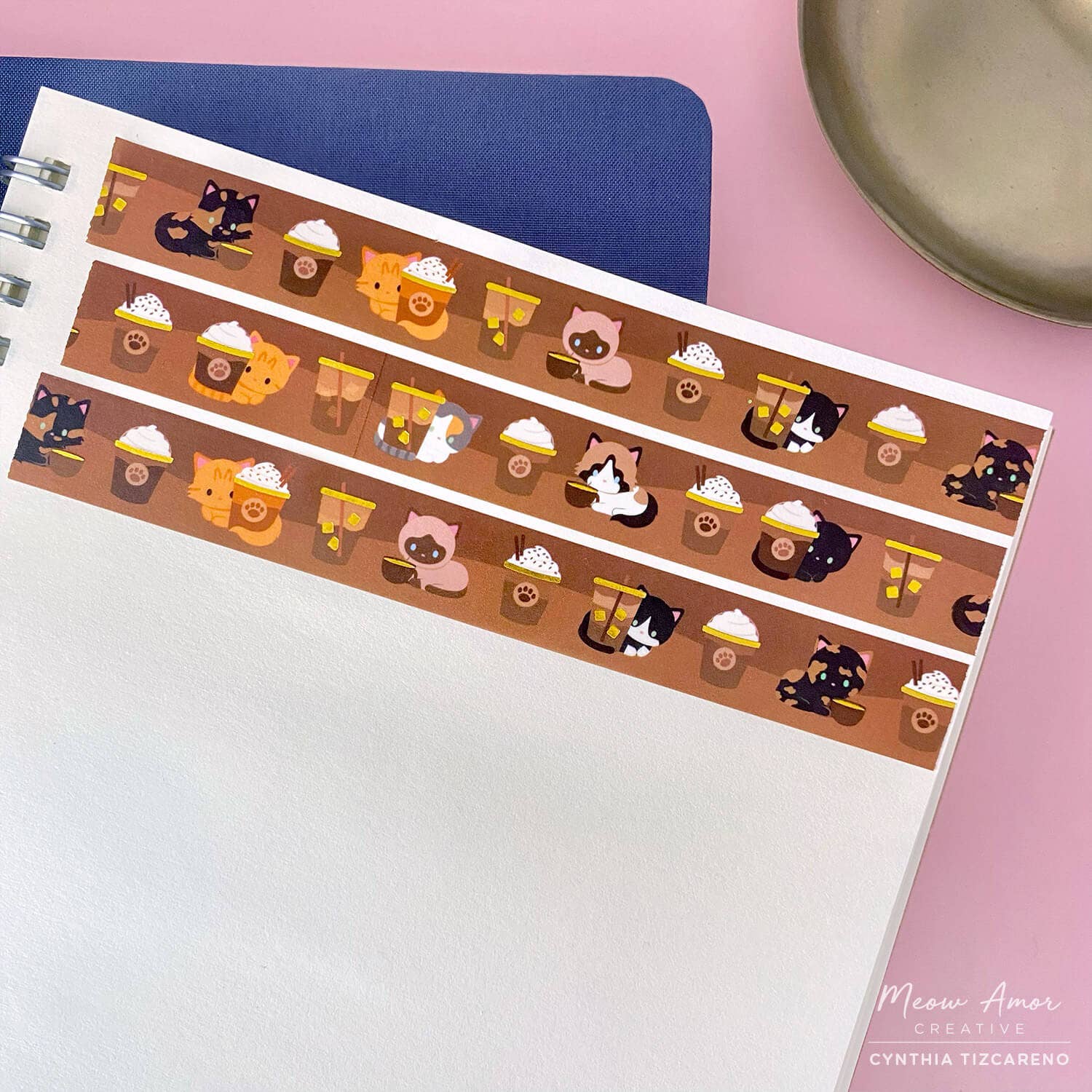 Coffee Cats Gold Foil Washi Tape | Meow Amor Creative